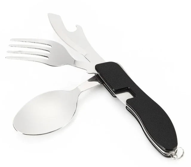 2024 Hot Sale Multifunctional Foldable Pocket Stainless Steel Outdoor Camping Picnic Cutlery Knife Fork Spoon Tableware Parts - Walfos® Kitchenware