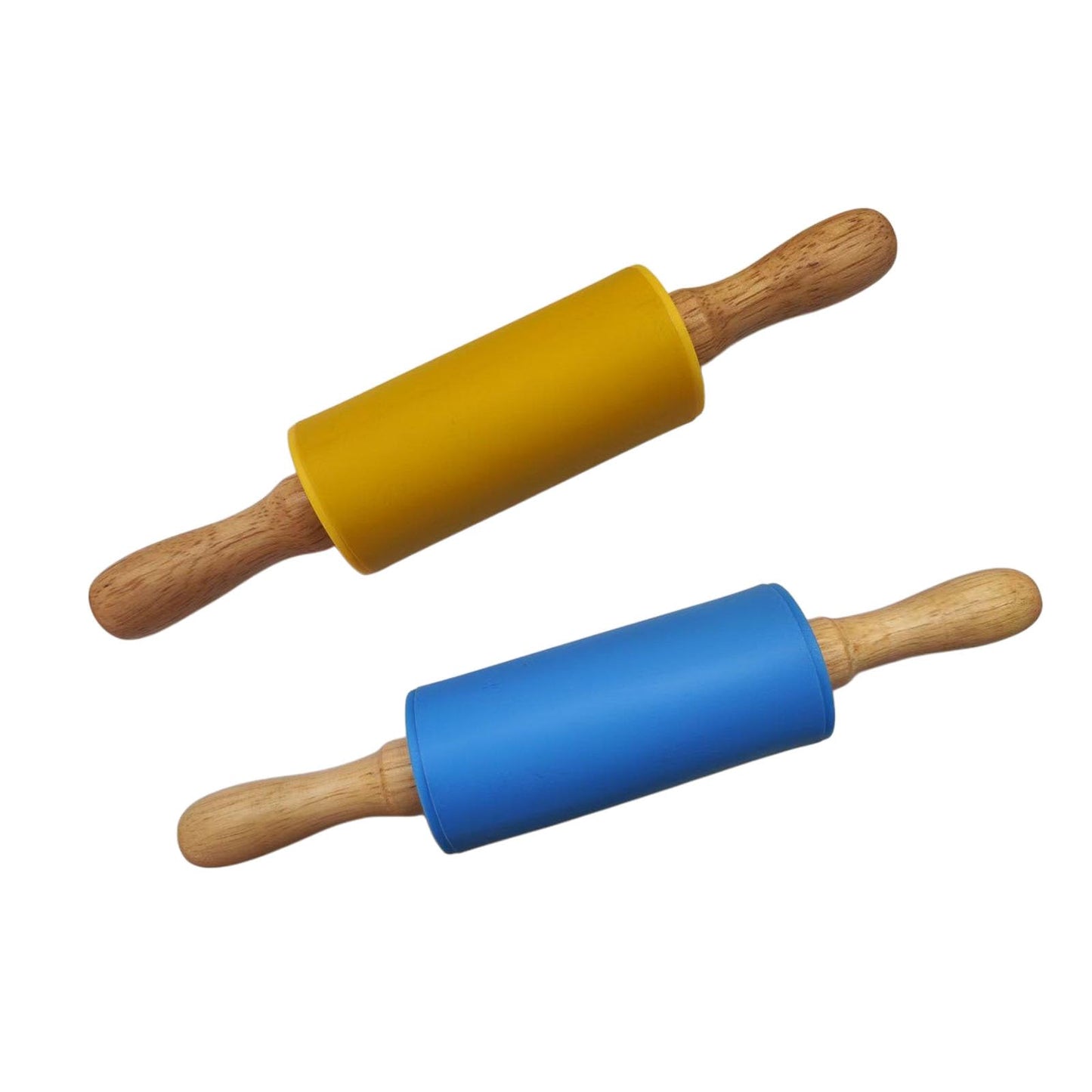 Mini Silicone Rolling Pin for Kids, Non-stick Surface Wood Handle, 9 Inch 2 Pack