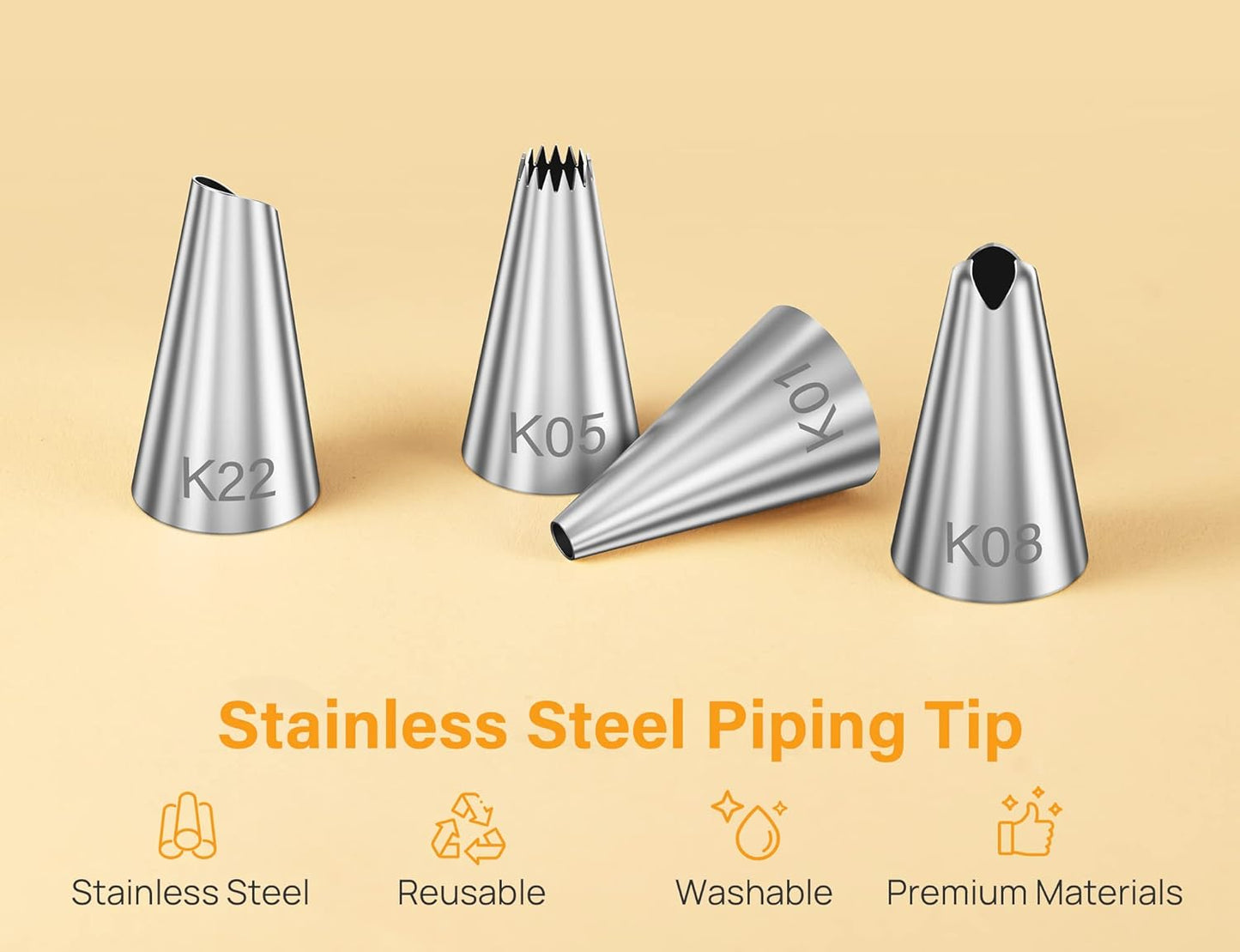 Kootek 54 in 1 Piping Bags and Tips Set with 13 Large Size Piping Tips, 35 Standard Size Icing Tips, 2 Reusable Pastry Bags 12 Inch, Cake Decorating Kit Supplies, Frosting Piping Kit for Cake, Cupcake