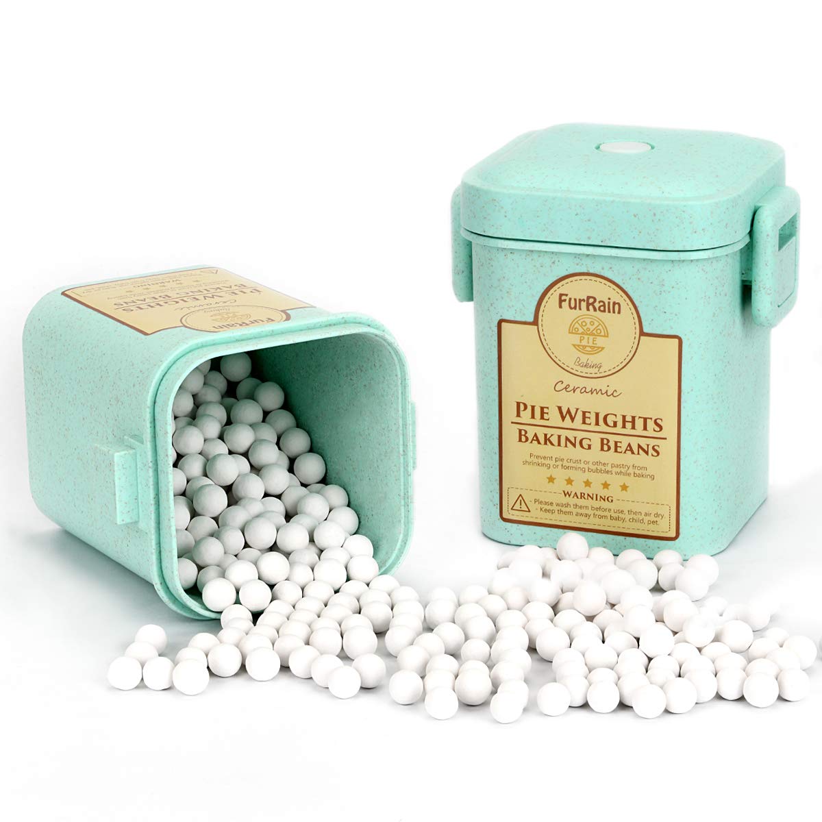 Ceramic Pie Weights Reusable 10mm Baking Beans Pie Crust Weights Natural Ceramic Stoneware with Wheat Straw Container