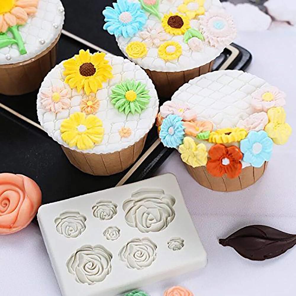 2PCS Rose Flowers silicone molds Cake Chocolate Mold wedding Cake Decorating Tools Fondant Sugarcraft Cake Molds
