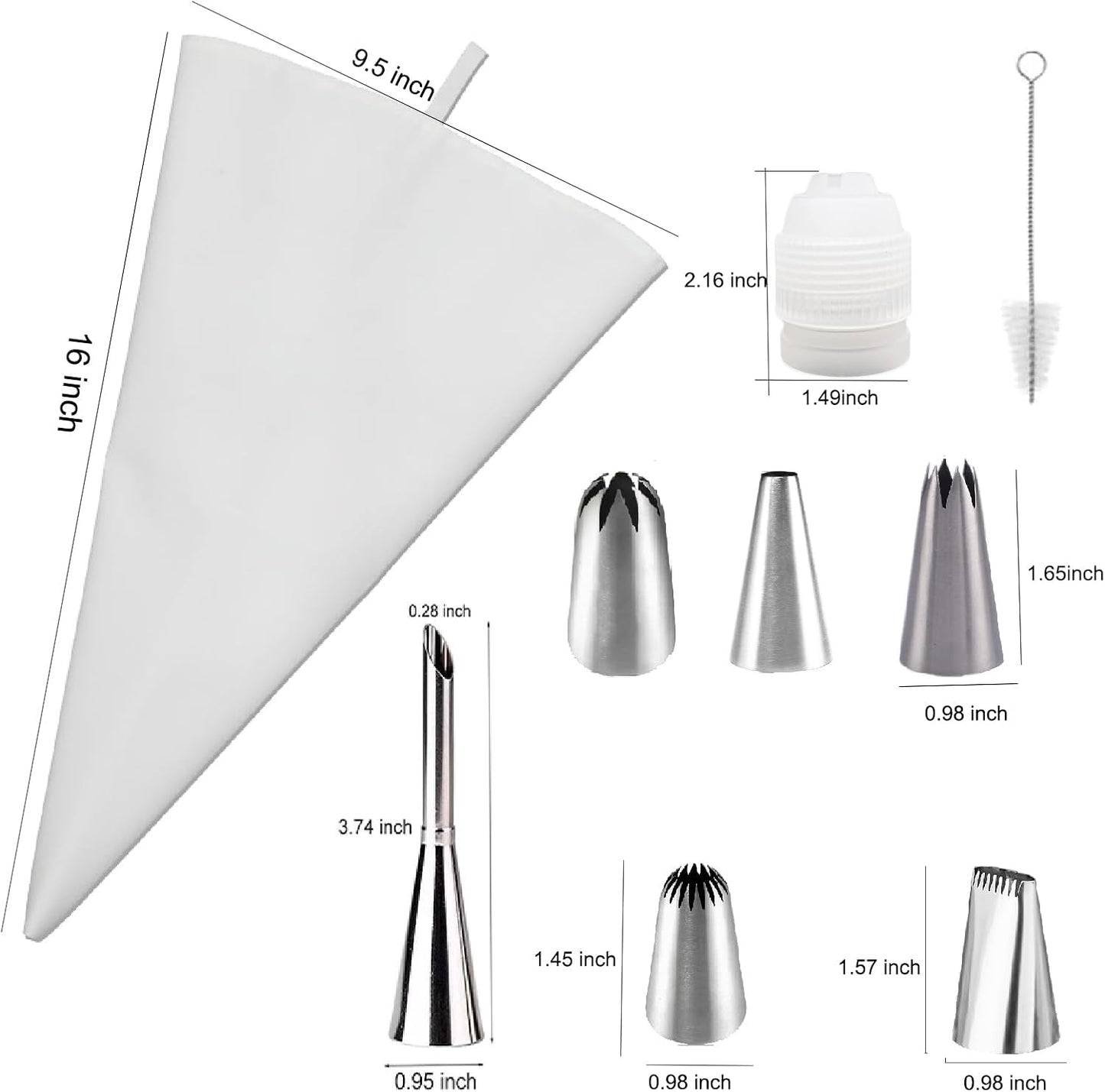 Reusable Cotton Piping Bags and Tips Set- Frosting Piping Kit for Baking 6pcs Large Stainless Icing Tips for Cake Decorating- Icing Bag,Coupler I Professional Cupcake Kit