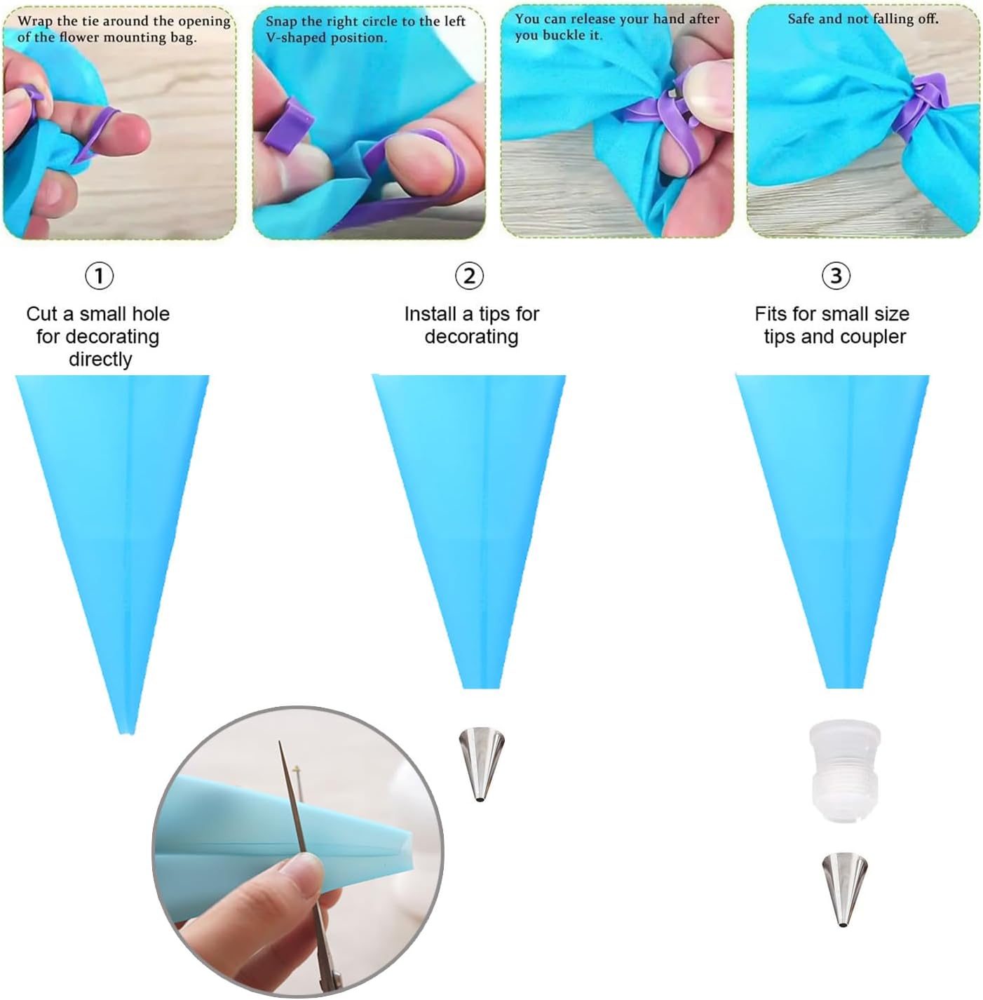 Reusable Piping Bags and Tips Set - Silicone Pastry Bags 3X (12’’+14’’+16’’) with Icing & Frosting Tips for Cake Decorating, Cupcakes, Cookies, Deviled Eggs, and Baking Accessories, Baking Tools Kit