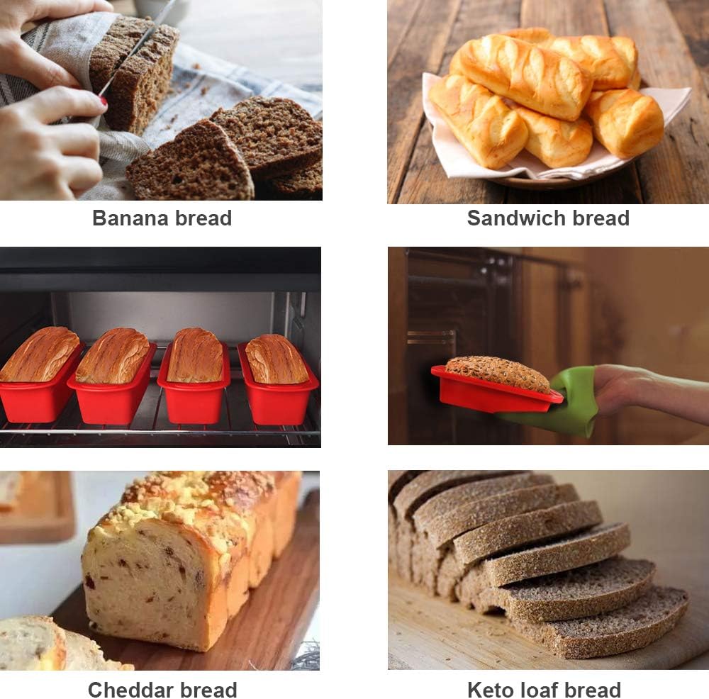 SILIVO 4 Pack Mini Loaf Pans - Nonstick Silicone Bread Baking Pans for Small Loaf and Meatloaf - 5.7x2.5x2.2 Inch