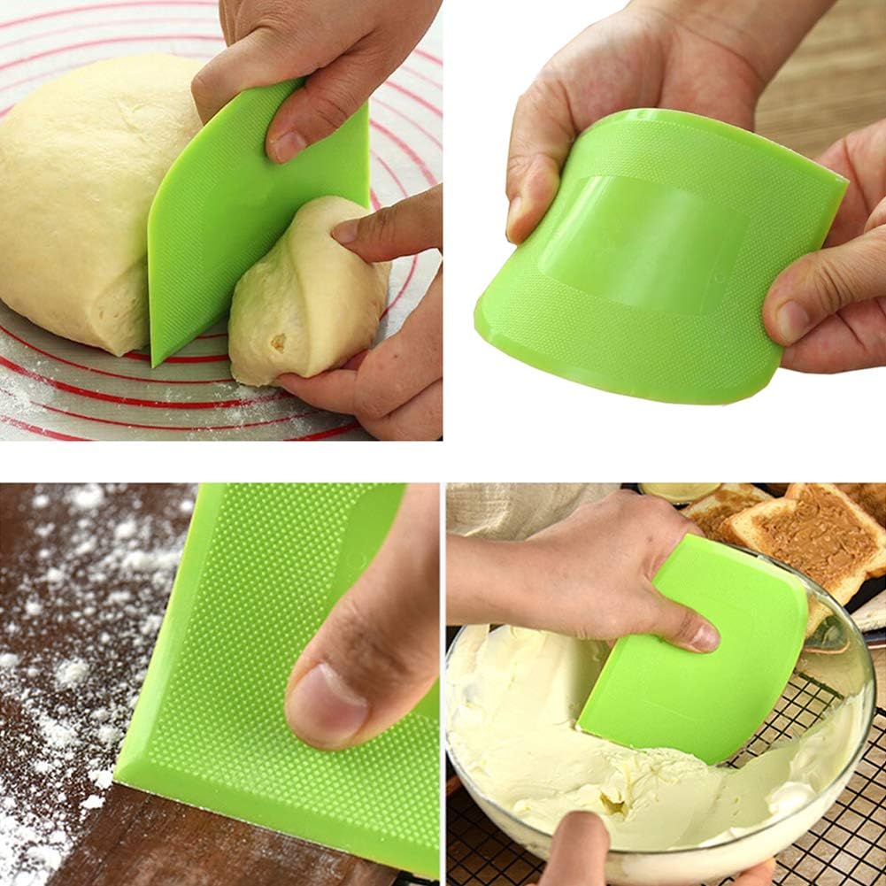 2 Pieces Dough Scraper Bowl Scraper Food-safe Plastic Dough Cutter Flexible Plastic Scraper Practical Bench Scraper Multipurpose Food Scrappers for Bread Dough Cake Fondant Icing, White, Green