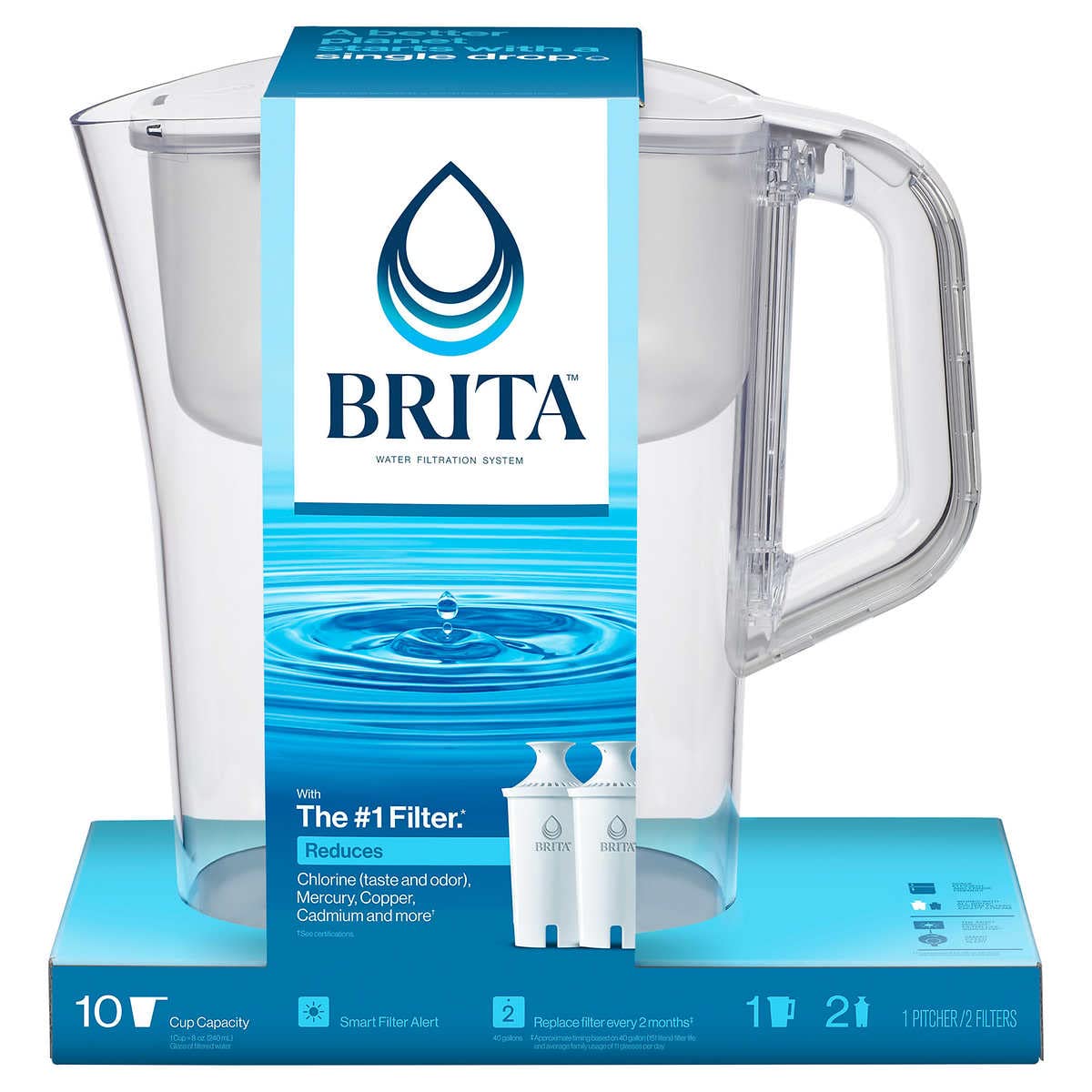 Dzbanek filtrujący do wody Brita Large 10 Cup z inteligentnym światłem przypominającym o konieczności wymiany filtra i 2 standardowymi filtrami, wykonany bez BPA, biały (opakowanie może się różnić) (1512822)