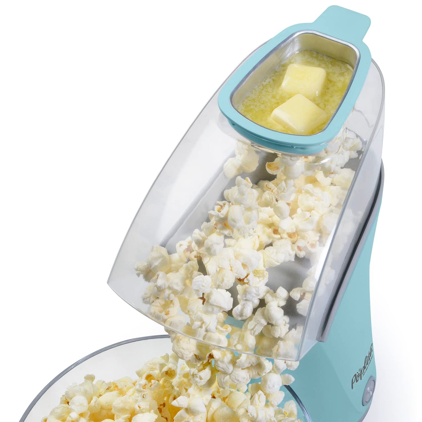 Presto 04867 Poplite Plus Hot Air Popcorn Popper - Wbudowana miarka + Roztapia masło, Łatwe czyszczenie, Wbudowany zwijacz przewodu, 18 filiżanek, Aqua