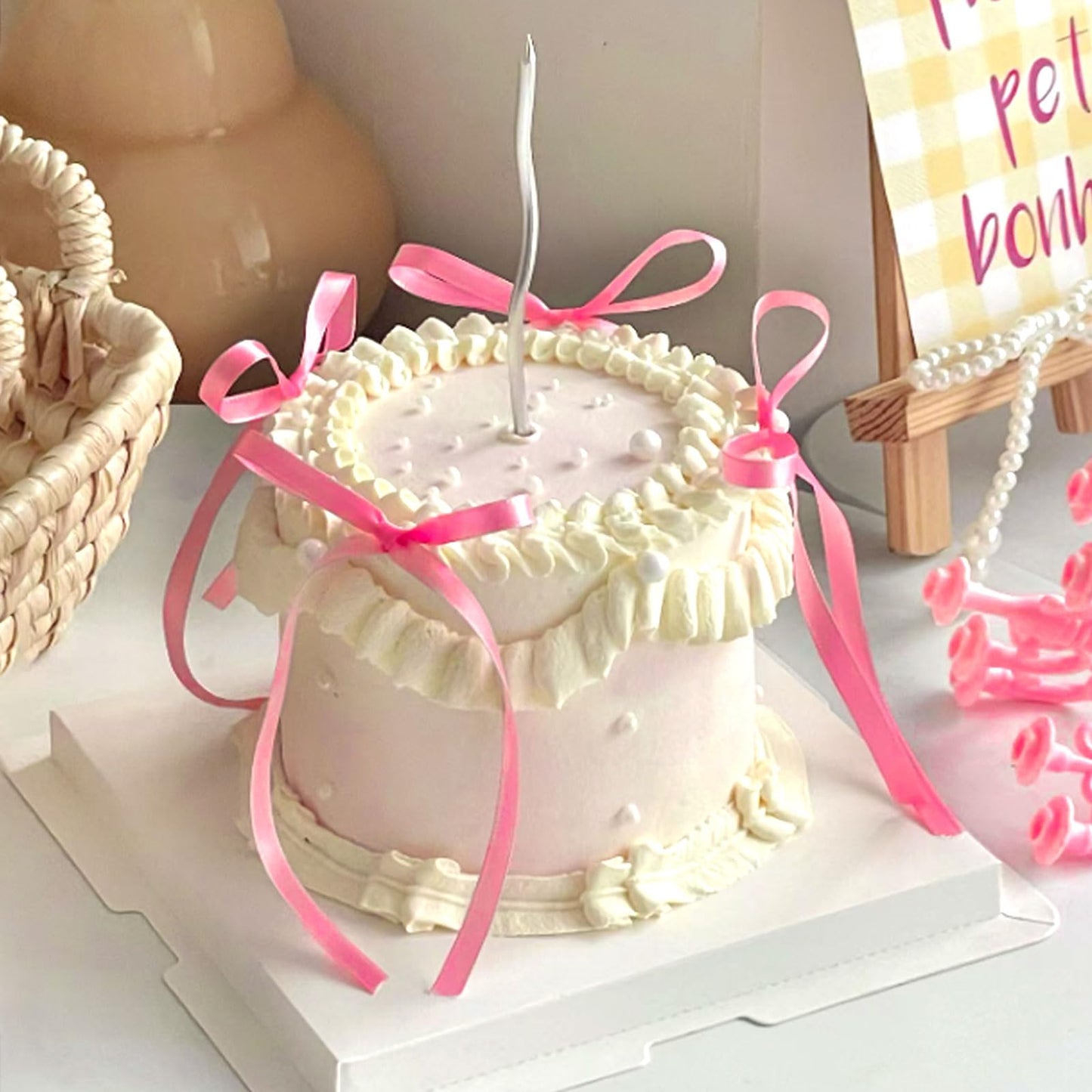 20 Pack Bow Cupcake Toppers Birthday Bowknot Ribbons Coquette Pink Bow High Footed Cup Balloon Wall Party Decorations Bridal Cake Dessert Picks Baby Girl Boy Wedding Party Supplies pink1