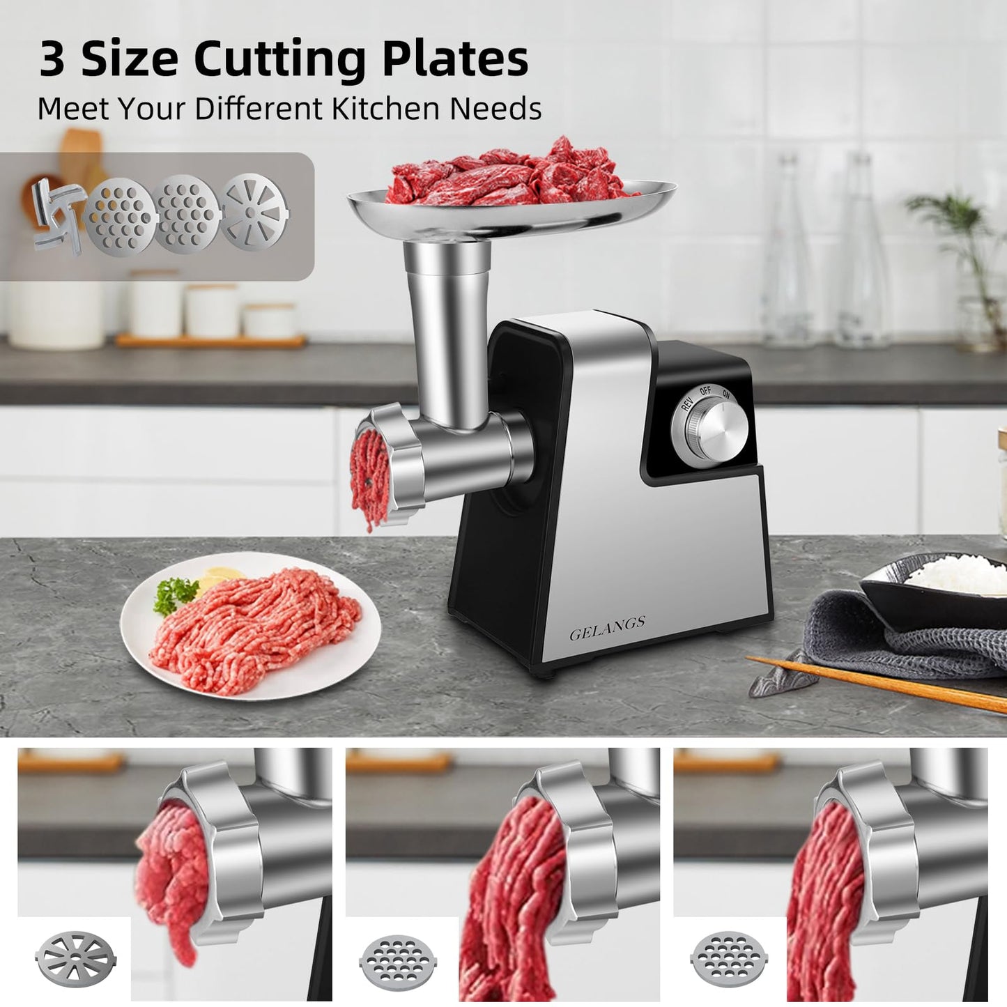 Electric Meat Grinder,350W(2800W Max) Sausage Stuffer Maker with Sausage Stuffer Tubes & Kubbe Kit,Food Grinder with Blade & 3 Plates For Home Kitchen Use