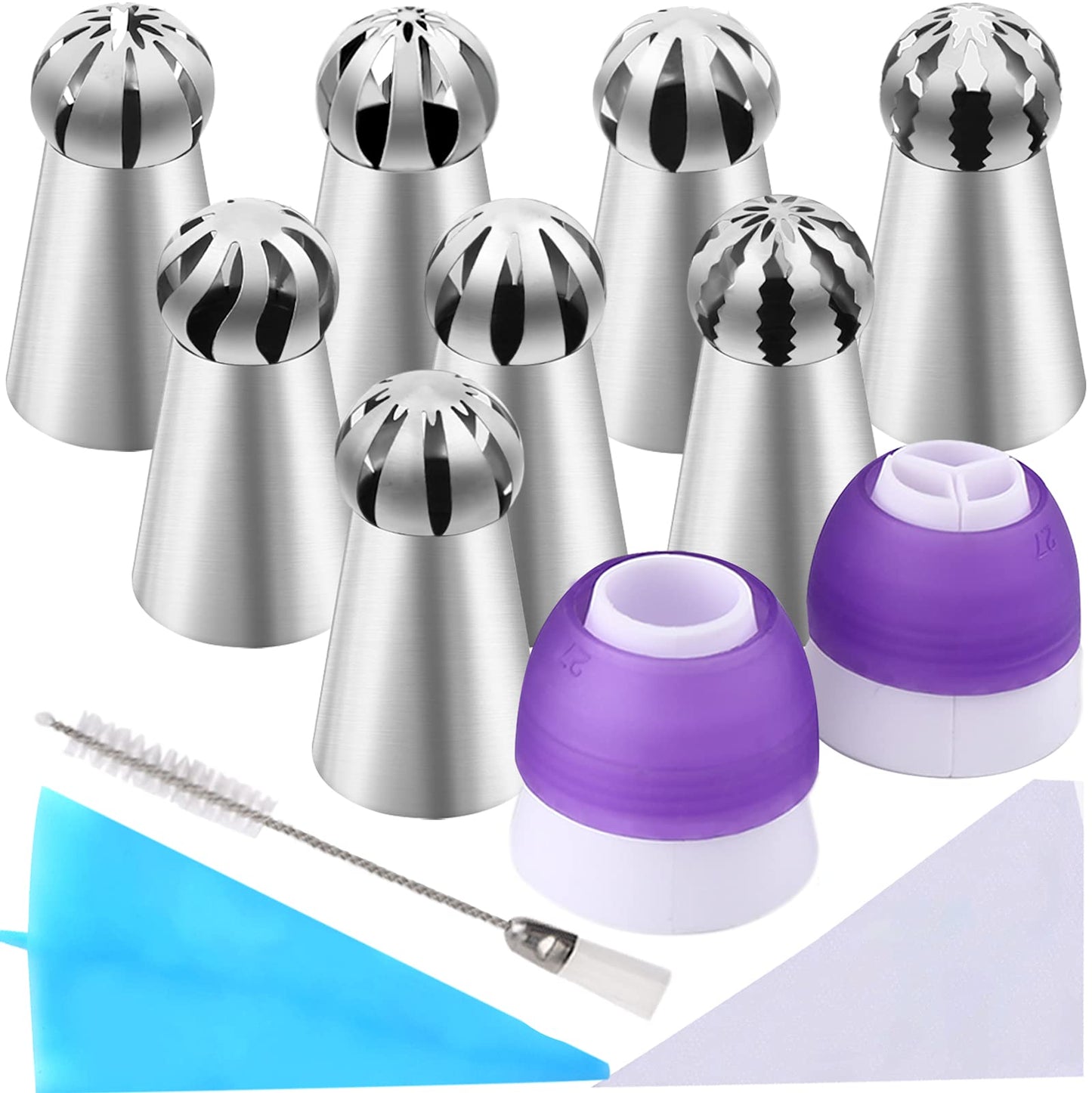 47 Pcs Russian Piping Tips Set, 12 Flower Frosting Nozzles Icing Tips for Cake Decorating Tips Kit, Baking Supplies for Cookie Cupcake, 2 Leaf Piping Tips 2 Couplers 30 Pastry Baking Bags YLYL