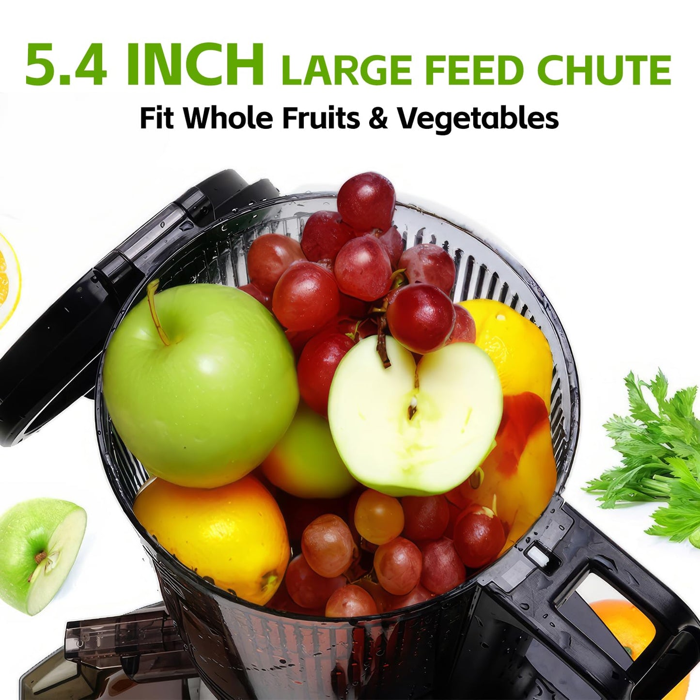 Wyciskarka do soku na zimno, 5,4" szeroki otwór wlotowy, maszyna do wyciskania soku o mocy 400 W, wysoka wydajność soku, wolnoobrotowa wyciskarka do całych warzyw i owoców, jasnoszara