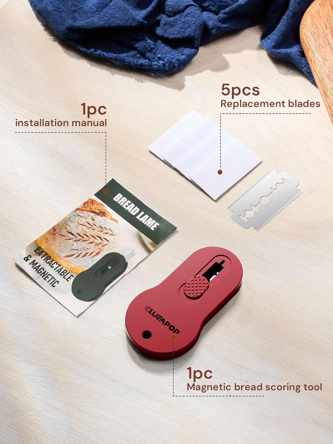 Bread Lame, Magnetic Storage Sourdough Scoring Tool With 5 Individual Blades For Artisan Bread, Essential Sourdough Baking Supplies, Scoring Knife for Bread Baking