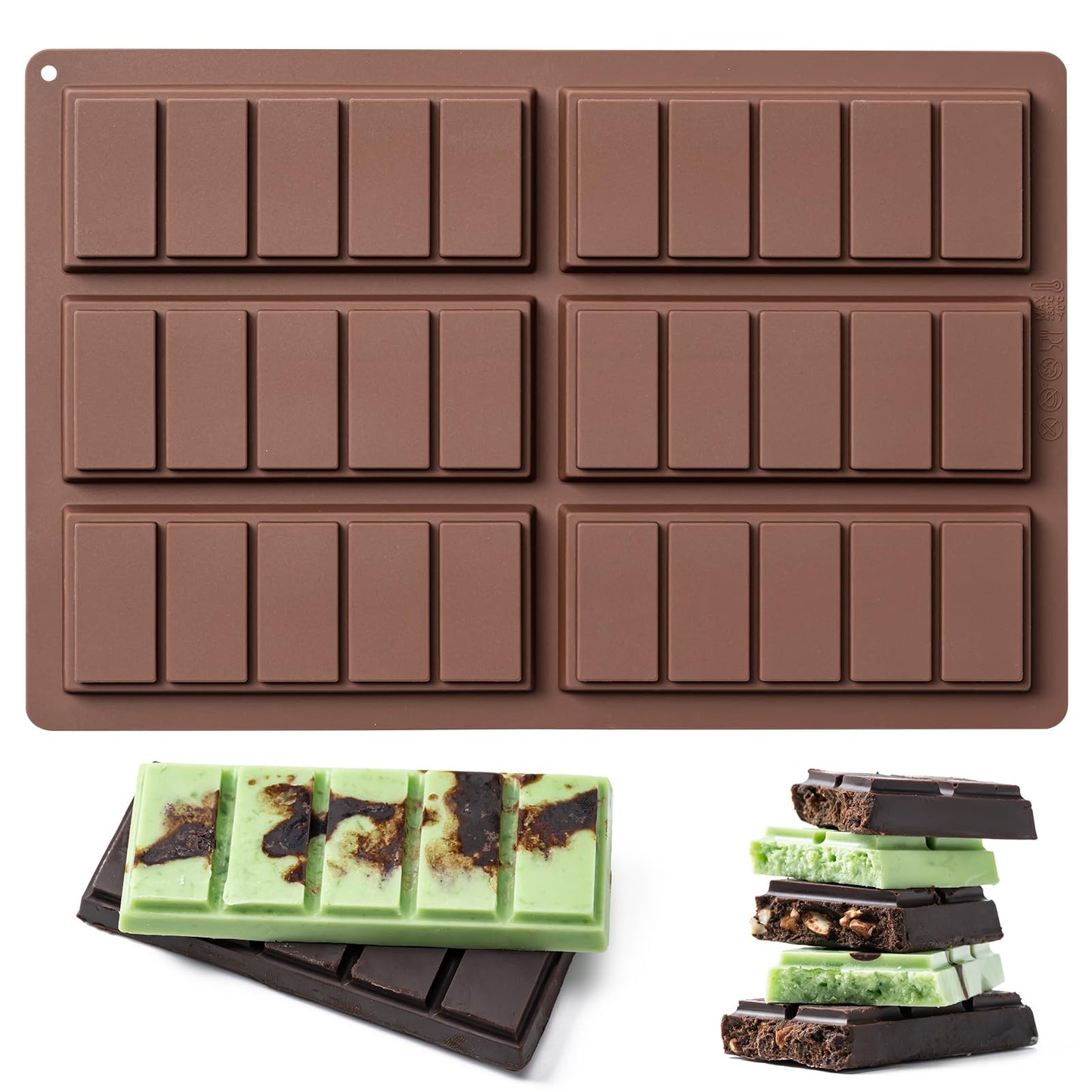 Chocolate Bar Mold,Non-Stick Chocolate Molds, 100% Food Grade Silicone Deep Chocolate Bar Mold for Dubai Chocolate Bar Pistachio, Candy, Knafeh Pistachio Chocolate Bar and More (10 Snap)