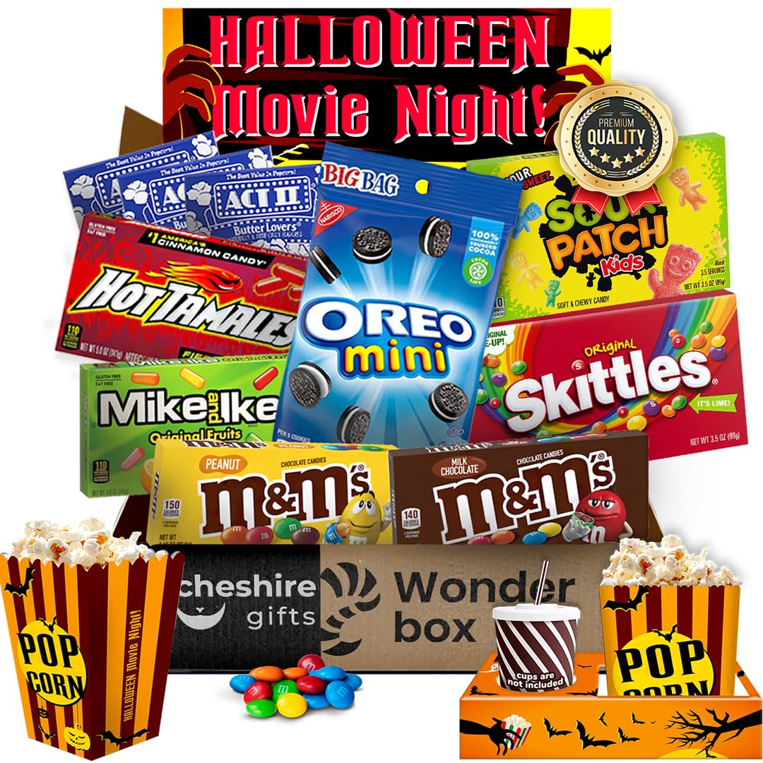Movie Night Basket Gift Set – with Candy Variety Pack, Movie Trays, Movie, Movie Snacks & Popcorn Gift Set – Gift Baskets For Families by Cheshire Gifts