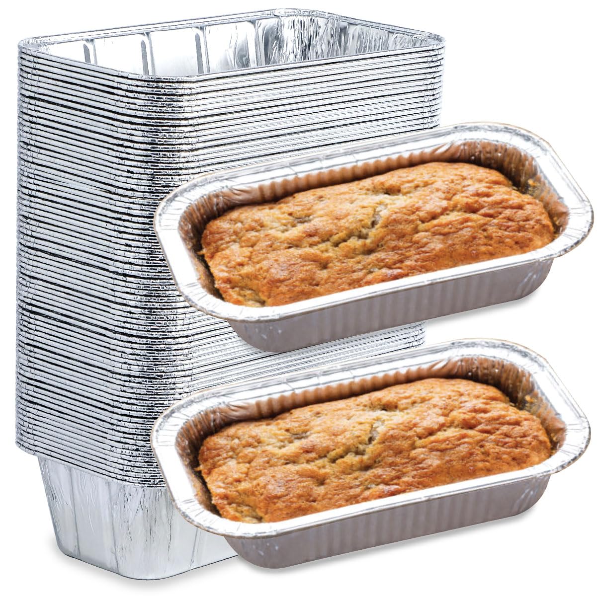 Spare Essentials (55 Pack) 1LB Mini Foil Loaf Pans - 1 Pound Disposable Aluminum Baking Pans for Individual Bread, Cake, Meatloaf - Small Loaf Pans with Liners, Small Bread Tins 6 x 3.5 x 2