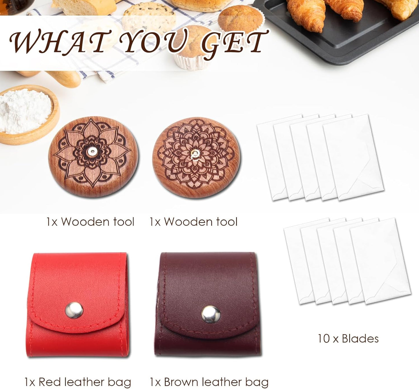 AHIER 14PCS Bread Lame Cutter Set, Bread Scoring Dough Cutter Tool Include 2 Sourdough Scorer, 2 Leather Bag and 10 Replaceable Blades, for Homemade Artisan And Baguette Bakers