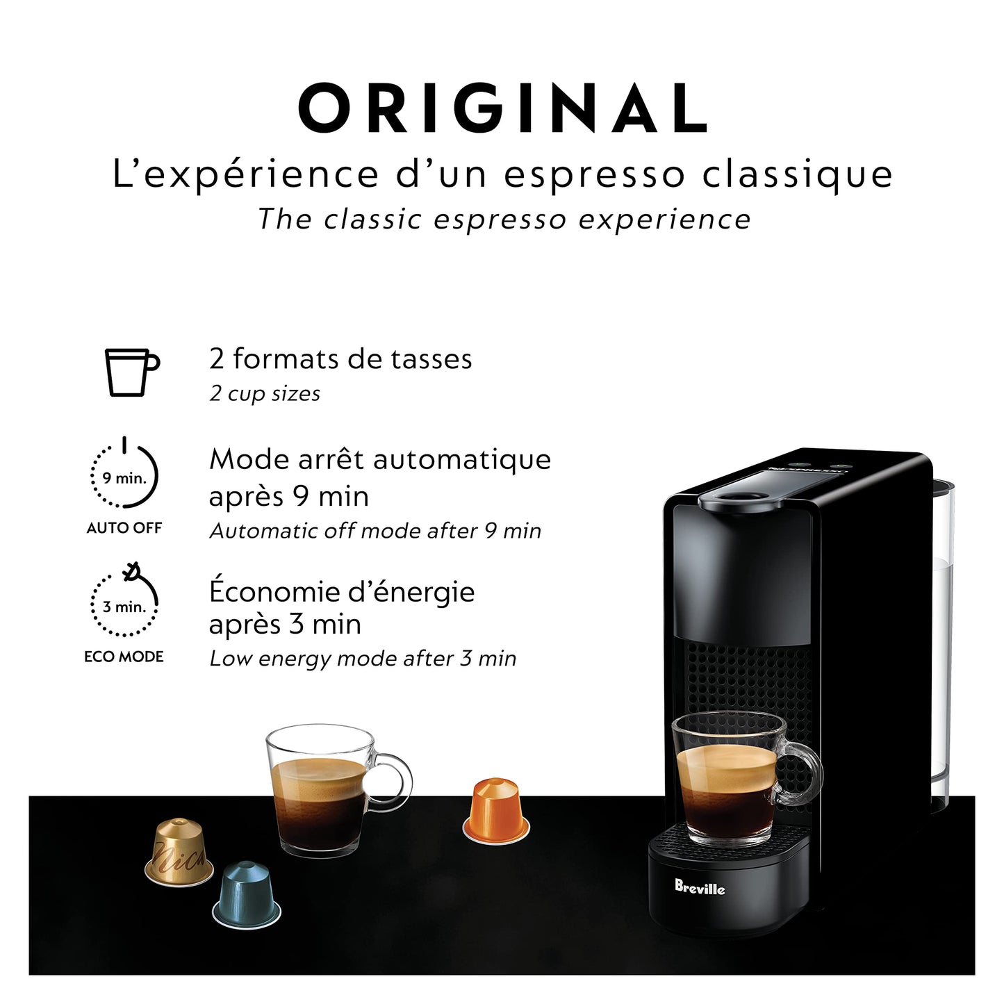 Miniekspres do kawy Breville BEC220BLK1AUC1 Nespresso Essenza, 15,25 x 5,5 x 12,25 cala, czarny