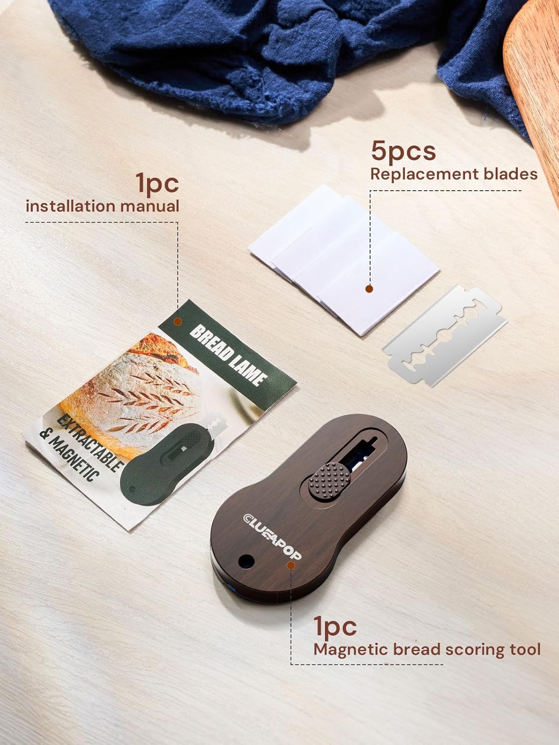 Bread Lame | Sourdough Scoring Tool | Bread Scoring Tool | Lame Bread Tool | Sourdough Tools Includes 5 Bread Razor Blades, Extractable & Magnetic Scoring Knife for Bread Baking