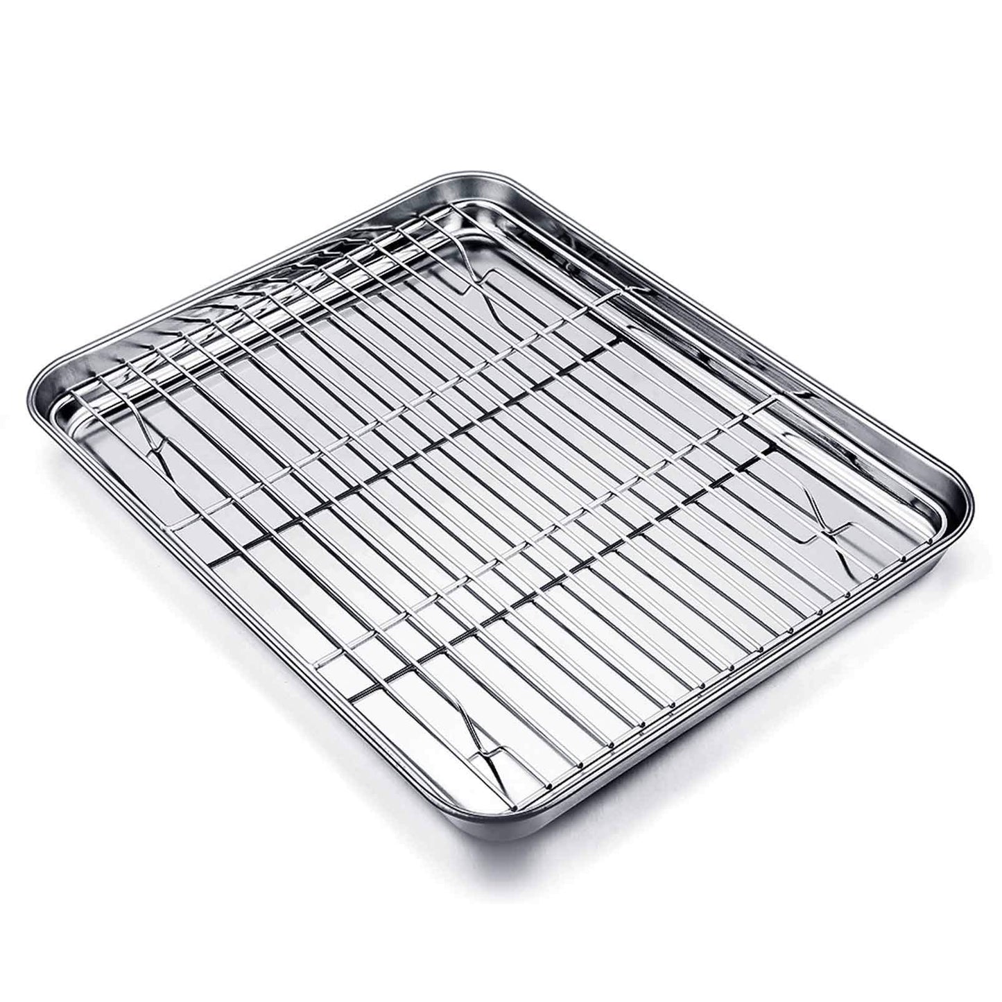 TeamFar Toaster Oven Tray and Rack Set, 9.3’’ x 7’’ x 1’’, Stainless Steel Toaster Oven Pan Broiler Pan, Non Toxic & Healthy, Easy Clean & Dishwasher Safe