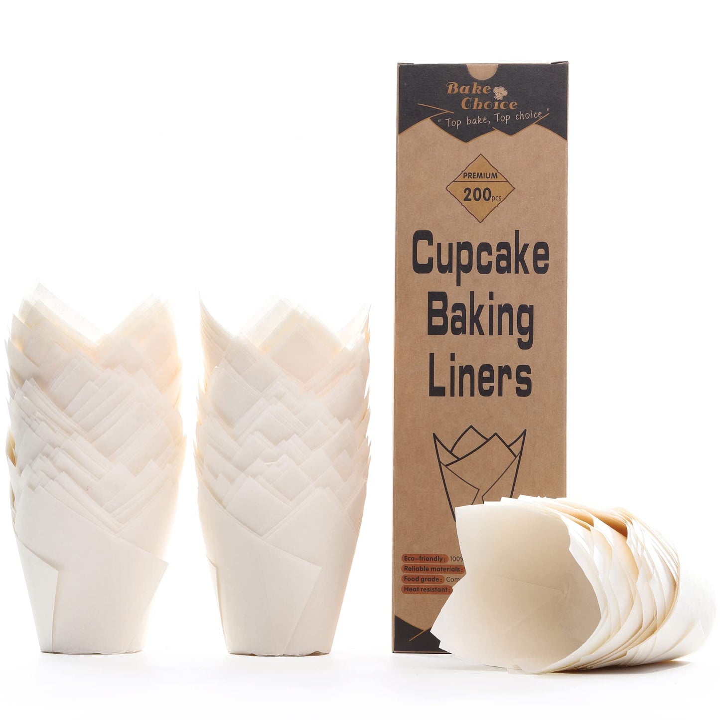 200pcs Natural Tulip Cupcake Liners for Baking Cups Unbleached European Parchment paper Tulip Muffin Liners, Cupcake Wrapper for Party, Christmas