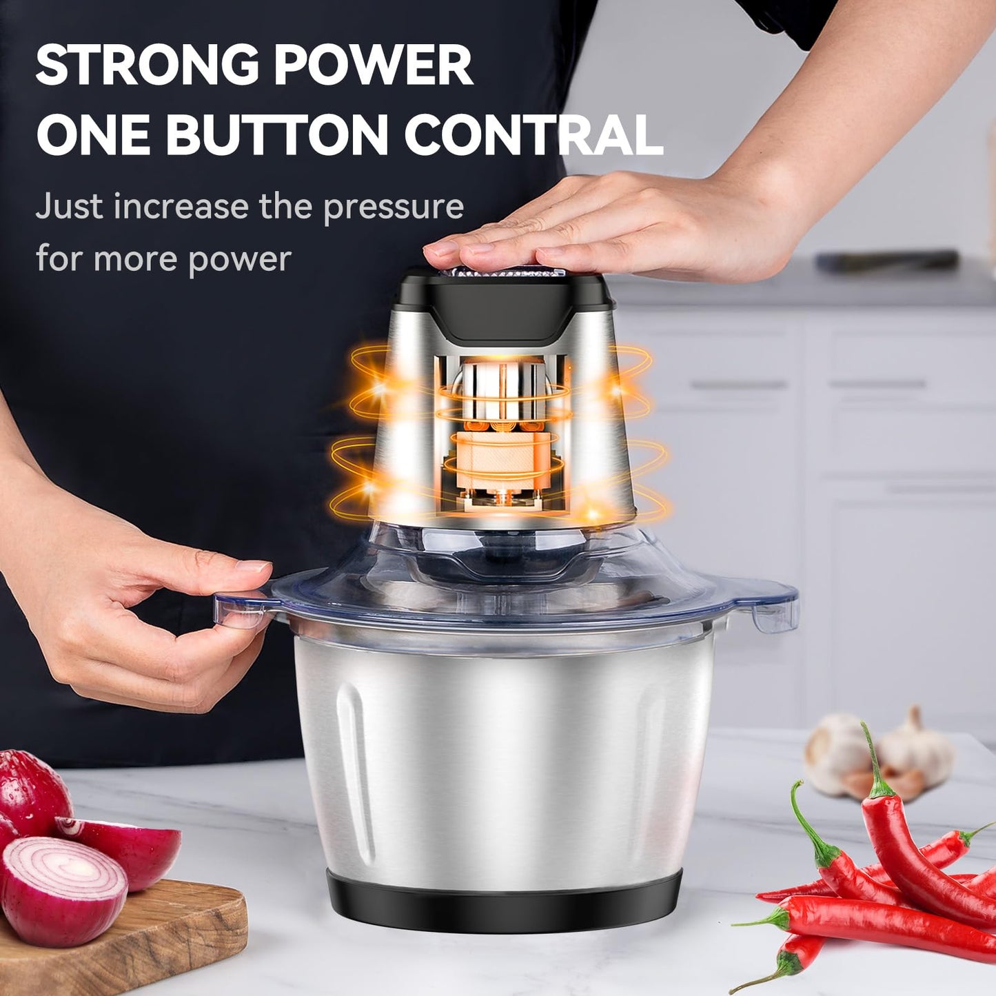 LINKChef Food Chopper, 5-kubkowy mini elektryczny robot kuchenny, 1,2 l, 250 W, maszynka do mięsa z 4 dwupoziomowymi ostrzami, maszynka ze stali nierdzewnej do kuchni, warzywa, cebula, czosnek, sałatka, jedzenie dla niemowląt, owoce, orzechy