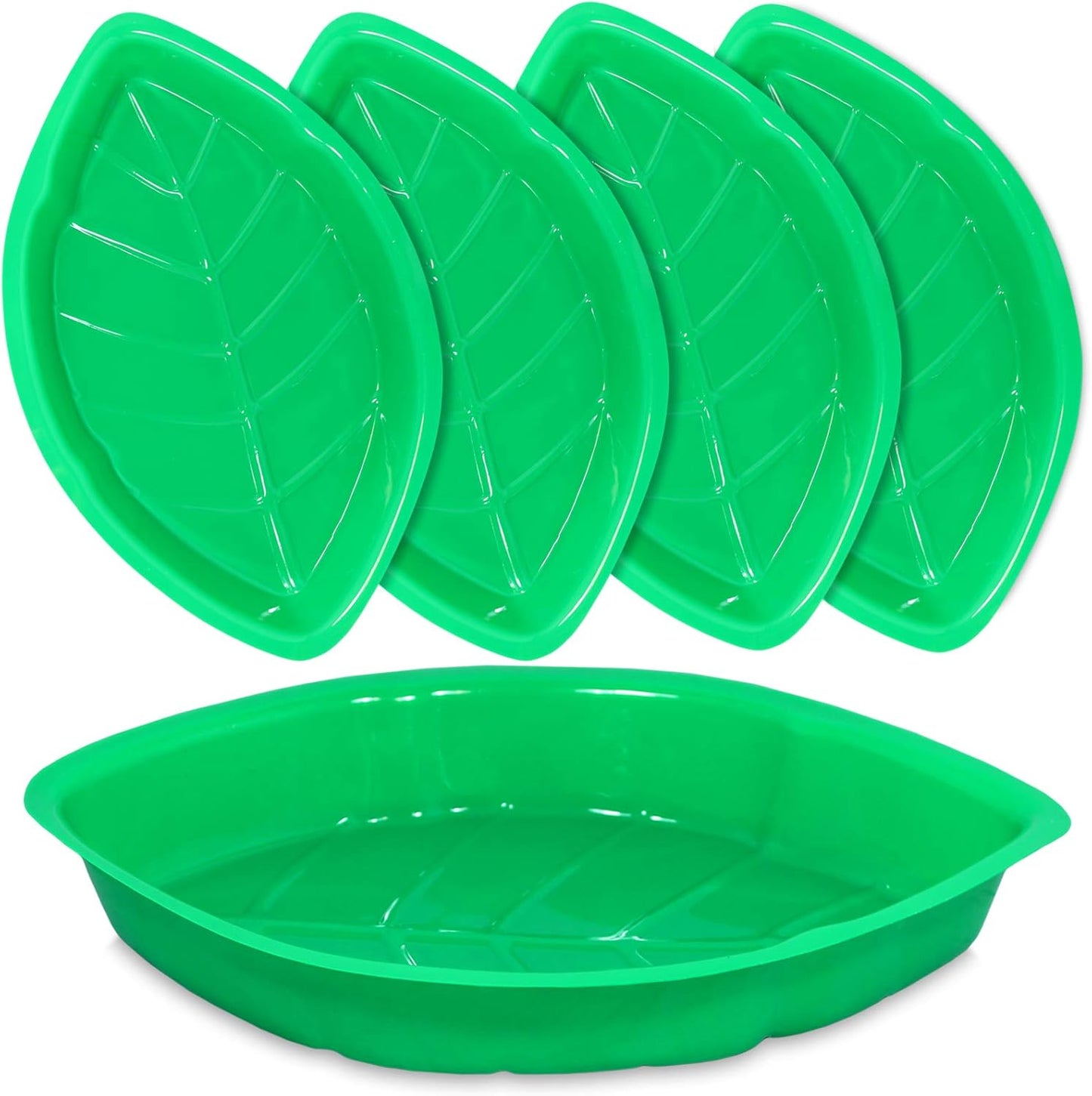 Palm Leaf Serving Trays | 12 Pcs Green Plastic Hawaiian Snack Trays | Luau Party Decorations Serveware | Tropical Party Serving Platter | BBQ, Summer, Beach, Island, Jungle Serving Tray | By Anapoliz