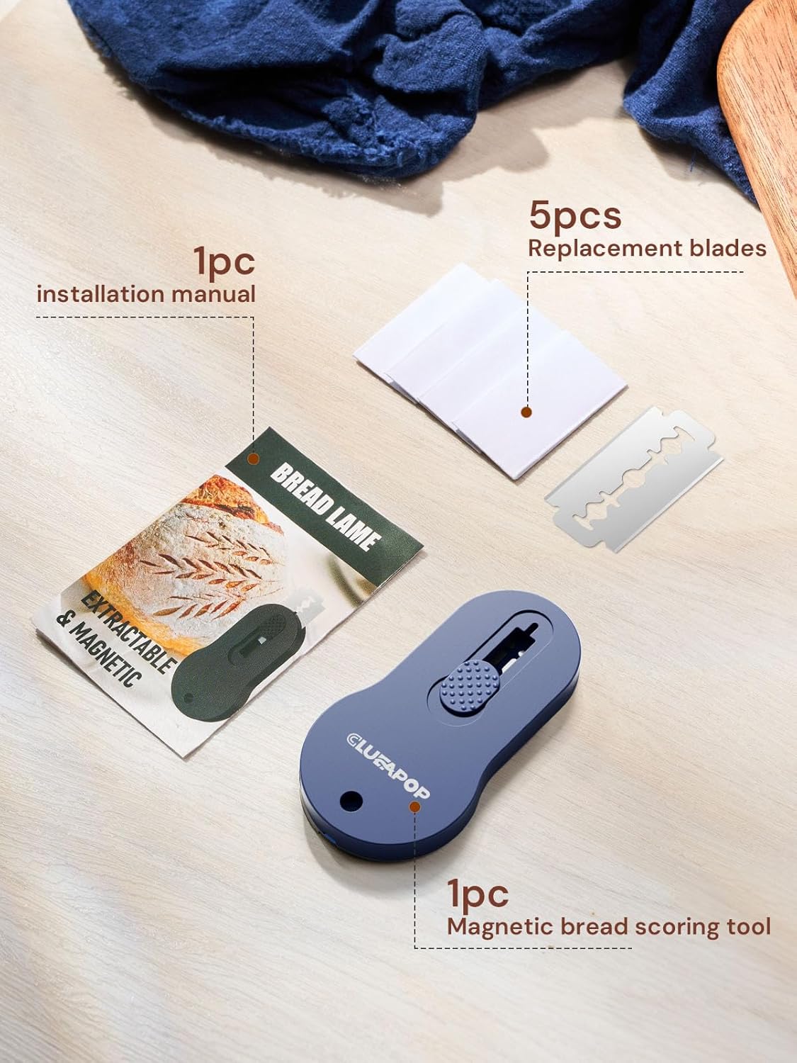 Extractable & Magnetic Bread Lame Dough Scoring Tool,Sourdough Scoring Tools,Bread Dough Cutter Slashing Razor Tool,5 Razor Blades,Bread Baking & Making Tools Supplies Accessories