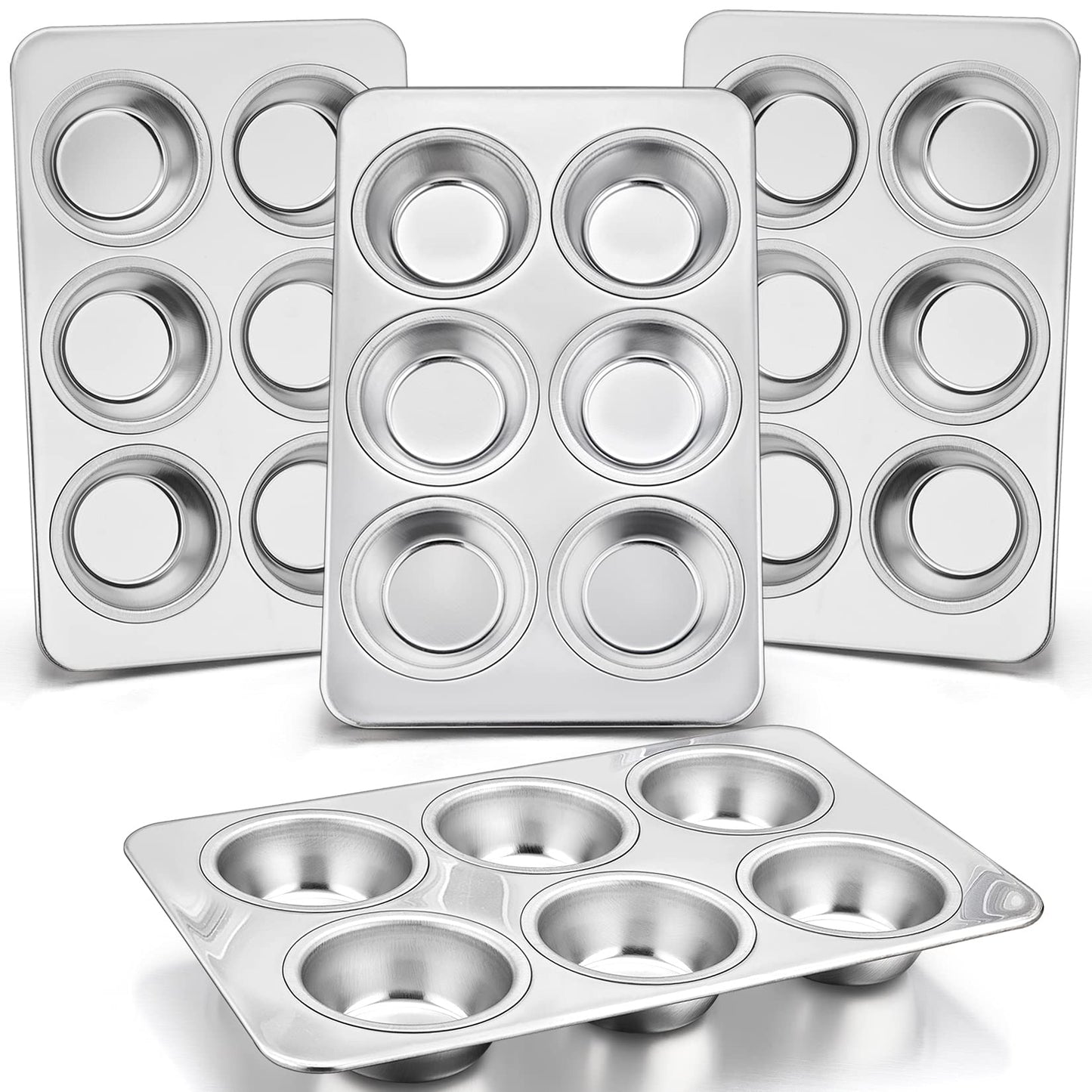 P&P CHEF Muffin Pan Cupcake Baking Pan Set, Stainless Steel Muffin Tin Tray for Mini Cake Tart Quiche, Oven & Dishwasher Safe, Non-toxic & Heavy-duty, (12 Cup, 2Pcs)