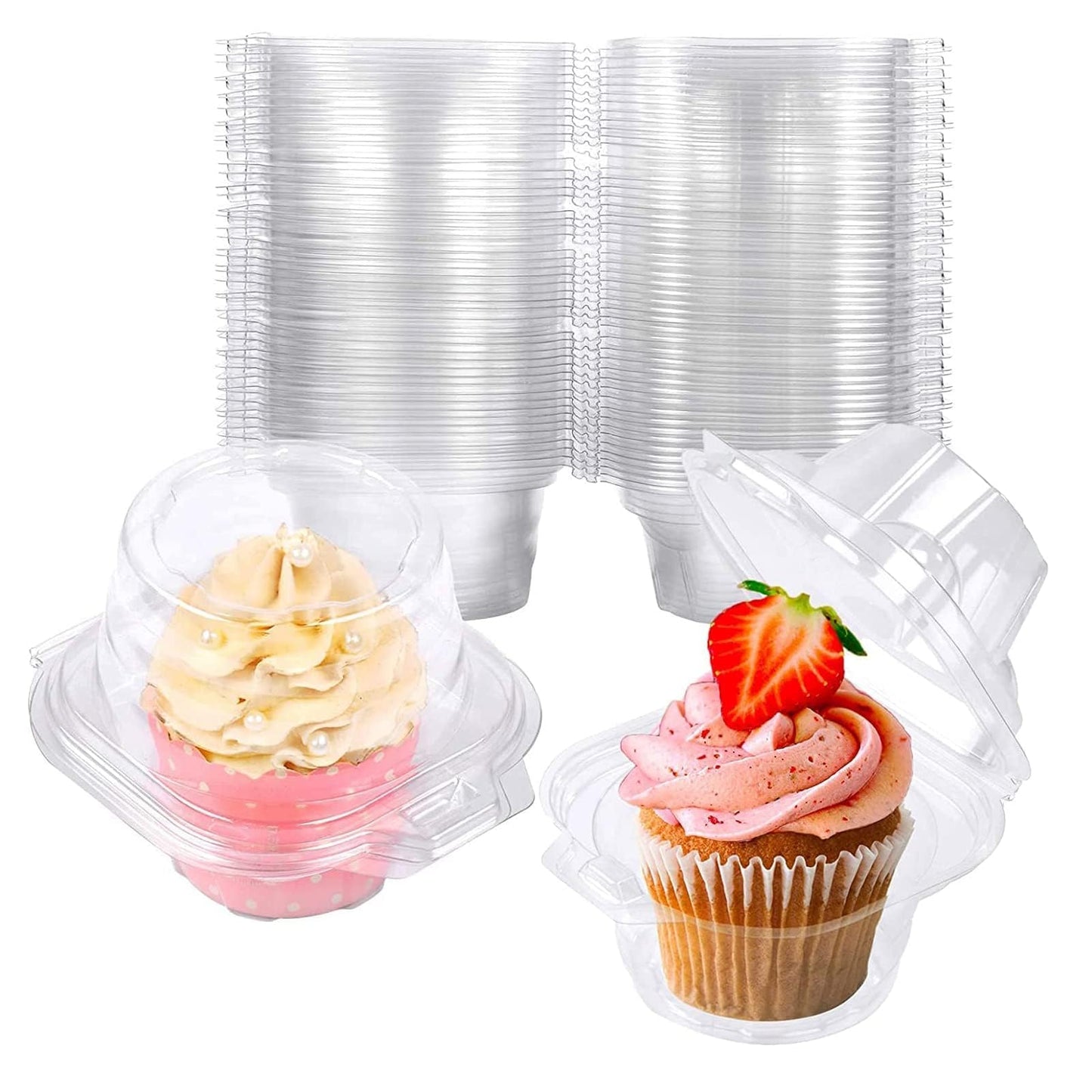 50 Pack Individual Cupcake Containers Plastic Cupcake Boxes Cupcake Holders Stackable Deep Dome Cupcake Carrier