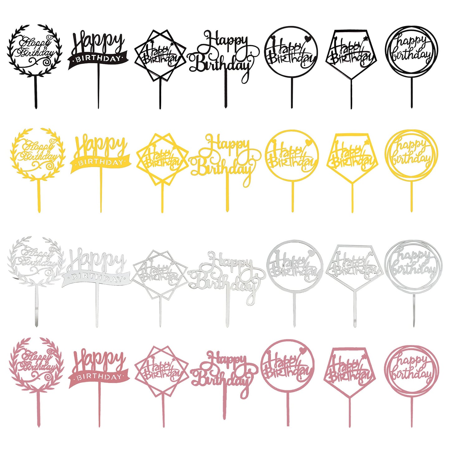 10 PCS Black Happy Birthday Cake Topper Acrylic Cupcake Topper A Series of Birthday Cake Supplies Decorations