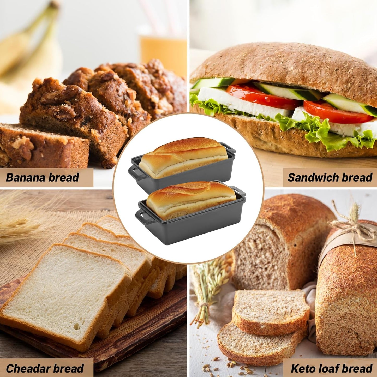 9×5 Inch Cast Iron Loaf Pan with Lid | Bread Baking Pans | Even Heat Distribution for Homemade Bread, Cake, Meatloaf, 2 Piece Set