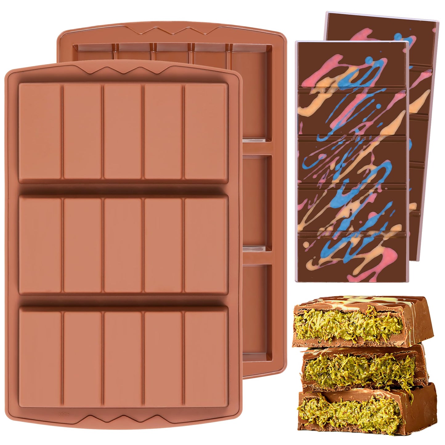 1 Pc Chocolate Bar Mold Deep Large Chocolate Molds Silicone Break Apart Thick Silicone Molds for Candy Bar (10 Snap)