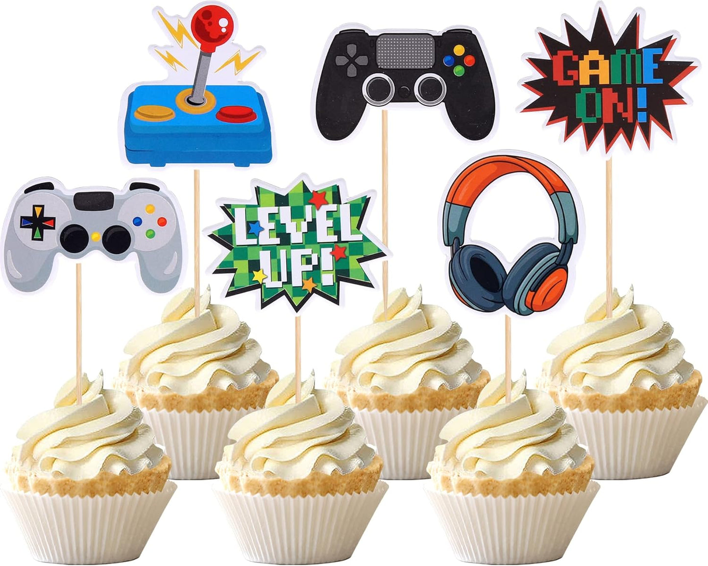 36 PCS Video Game Cupcake Toppers Assembled Game On Controllers Cupcake Picks GamePad Cake Decorations for Game Theme Baby Shower Kids Boys Girls Birthday Anniversary Party Decorations Supplies