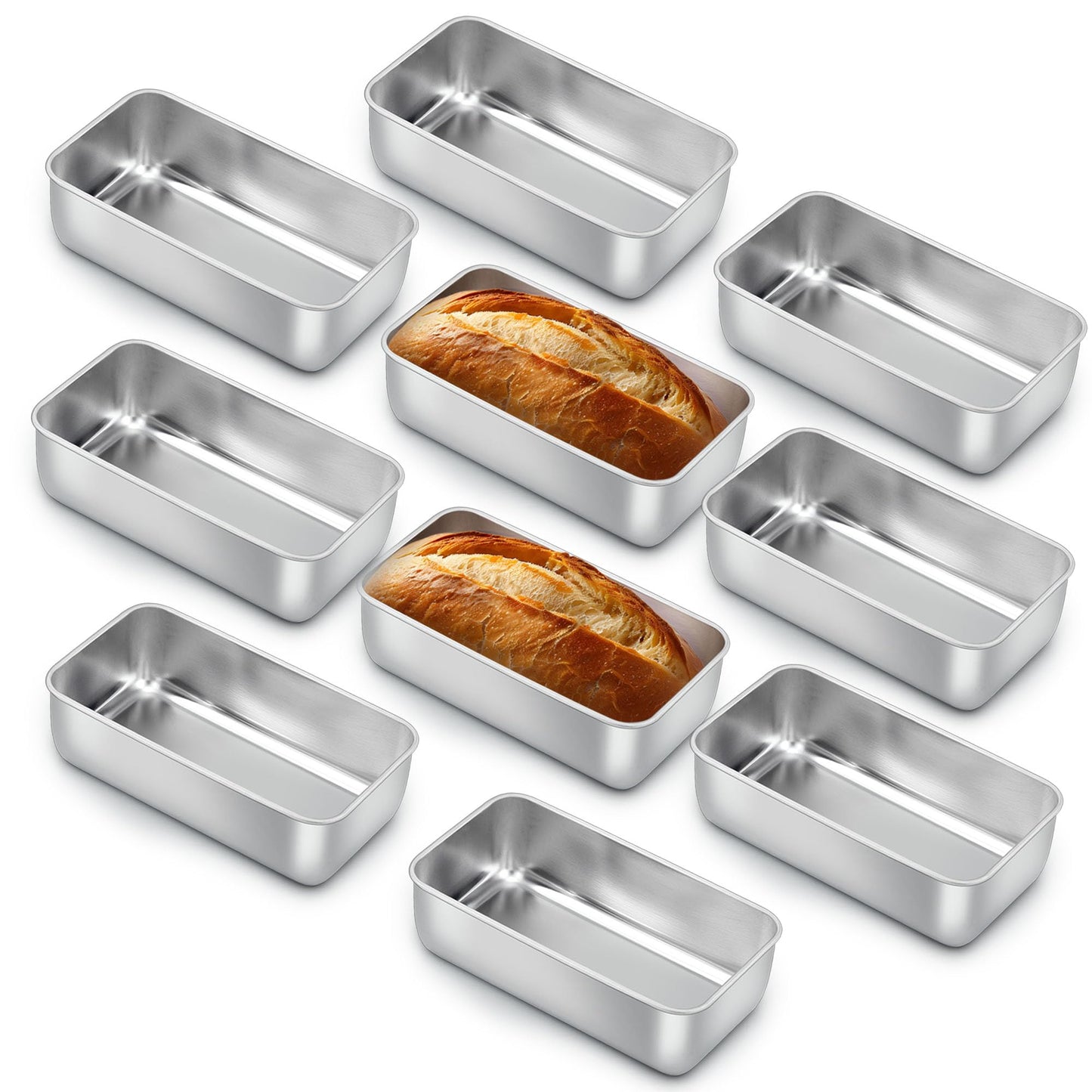 E-far Loaf Pan for Baking Bread, 9 x 5 Inch Stainless Steel Baking Loaf Pans, Metal Bakeware for Bread Meatloaf Cake Brownies, Healthy & Non Toxic, Easy Release & Dishwasher Safe - Set of 3