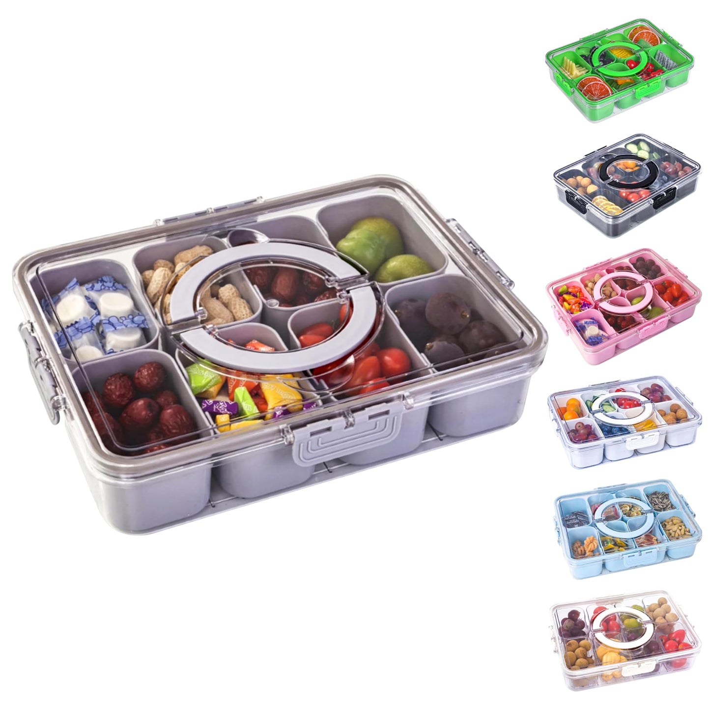 Snackle Box Container with Lid- Travel Charcuterie Box with Handle - Organizer for Candy, Fruit, Nuts, Veggies, Snacks, Beach Essentials, Portable Lunch Box (Pink, Small)