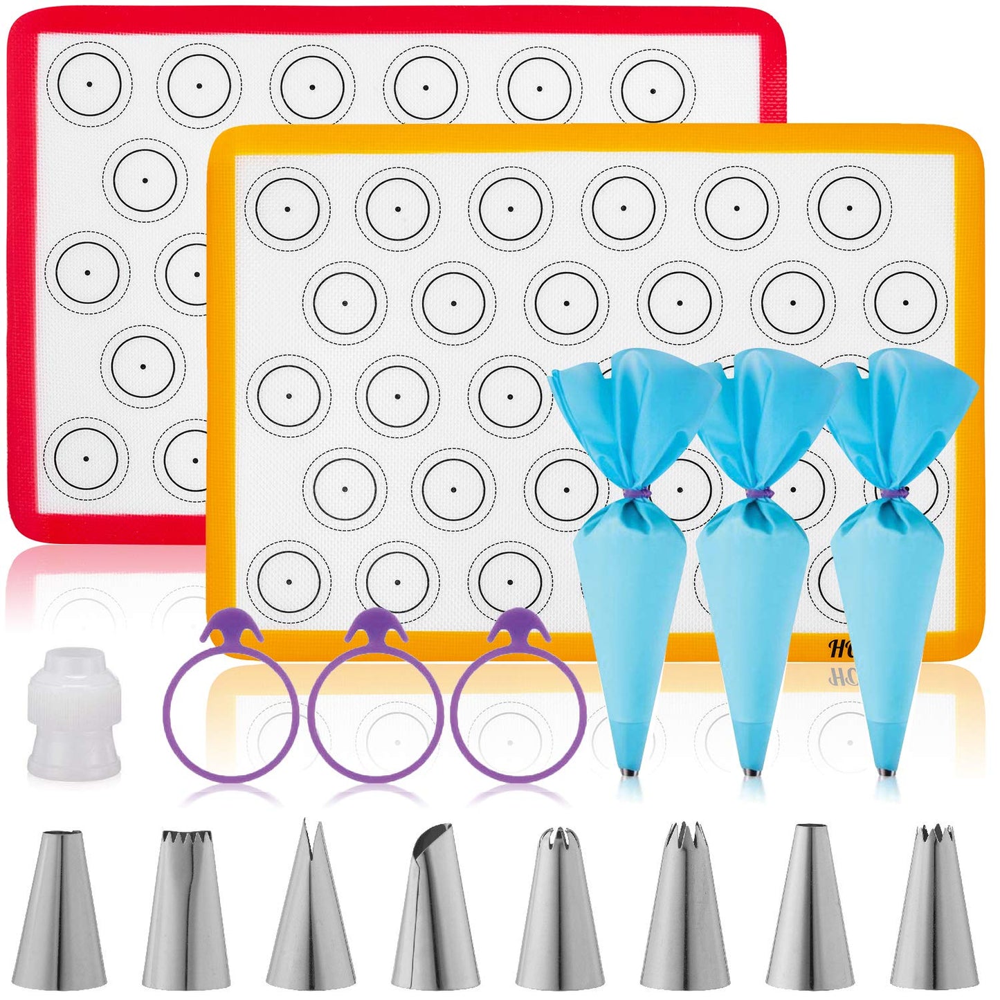 Set of 4 Reusable Macaron Cookie Sheet Baking Mats 0.75mm by HOTPOP (2 Half Sheets and 2 Quarter Sheets), Non Stick Baking Mats for Cookie Sheet