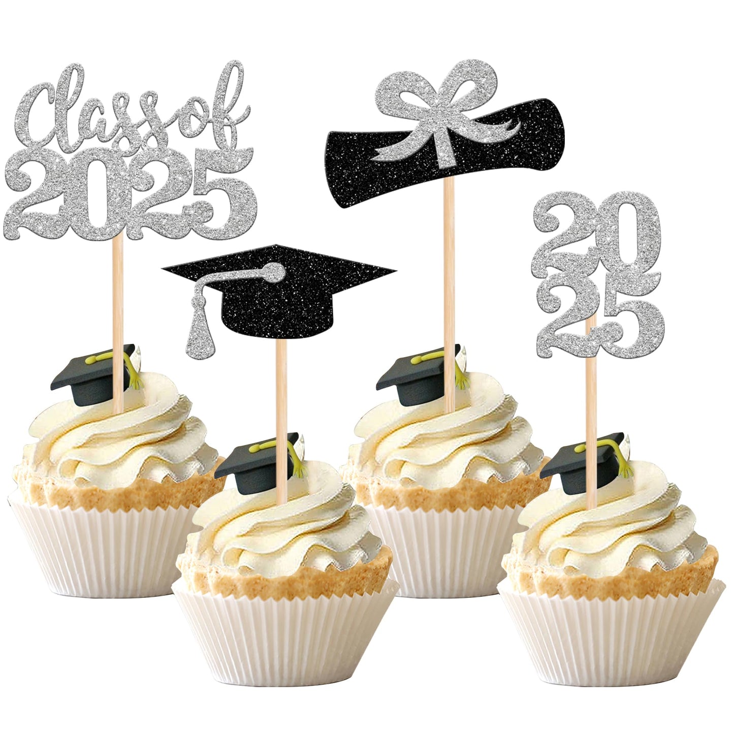 36 PCS 2023 Graduation Theme Cupcake Toppers Glitter Class of 2023 Graduation Cap Diploma Cupcake Picks Party Cake Decorations Supplies Red