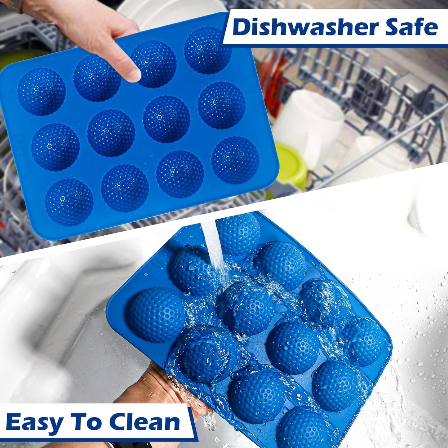 Webake Golf Ball Chocolate Molds, Silicone 12-Cavity Mold for Cake Decorations, Hot Chocolate Bomb, Candy (Pack of 2)