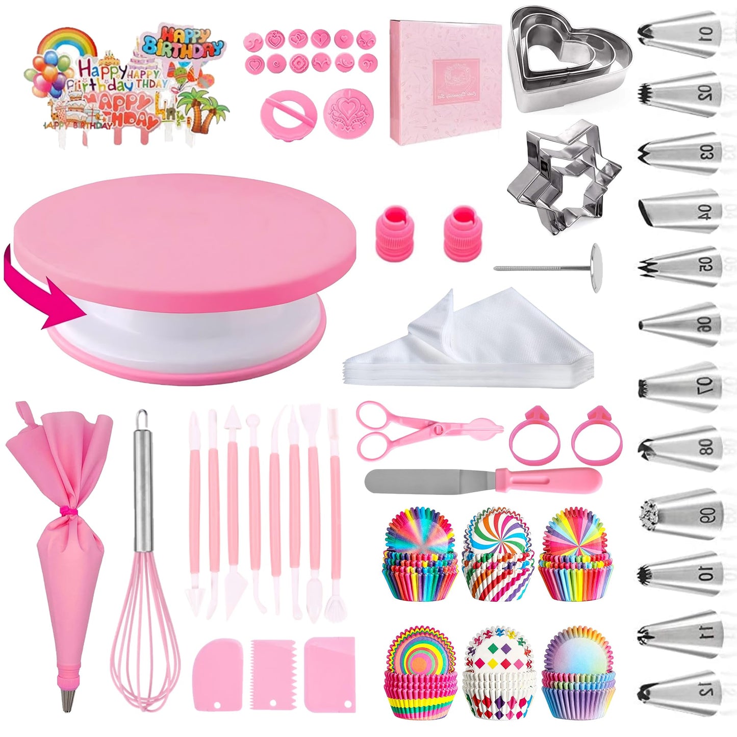 Adocfan 129PCS Piping Set Cake Decorating Tools, Baking Pastry Tools with 48 Numbered Icing Tips & Pastry bag & Flower Lifter & Nail, Cookie Cake decorating tips supplies kit & baking tools (129 PCS)