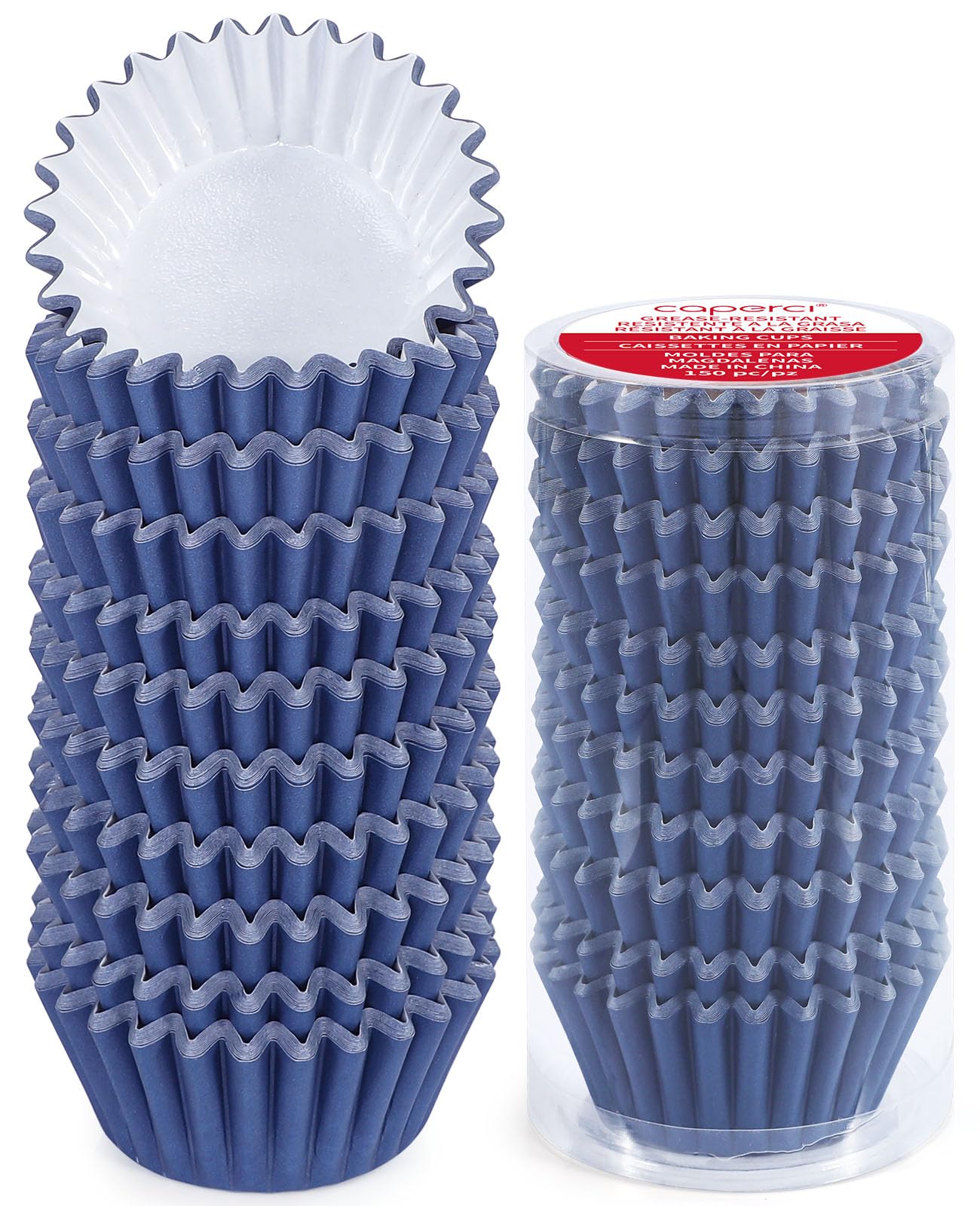 Caperci Heavy Duty Standard White Cupcake Liners 150 Counts - Grease-Resistant Paper Muffin Baking Cups, Odorless, No Muffin Pan Needed, Easily Peels (White)