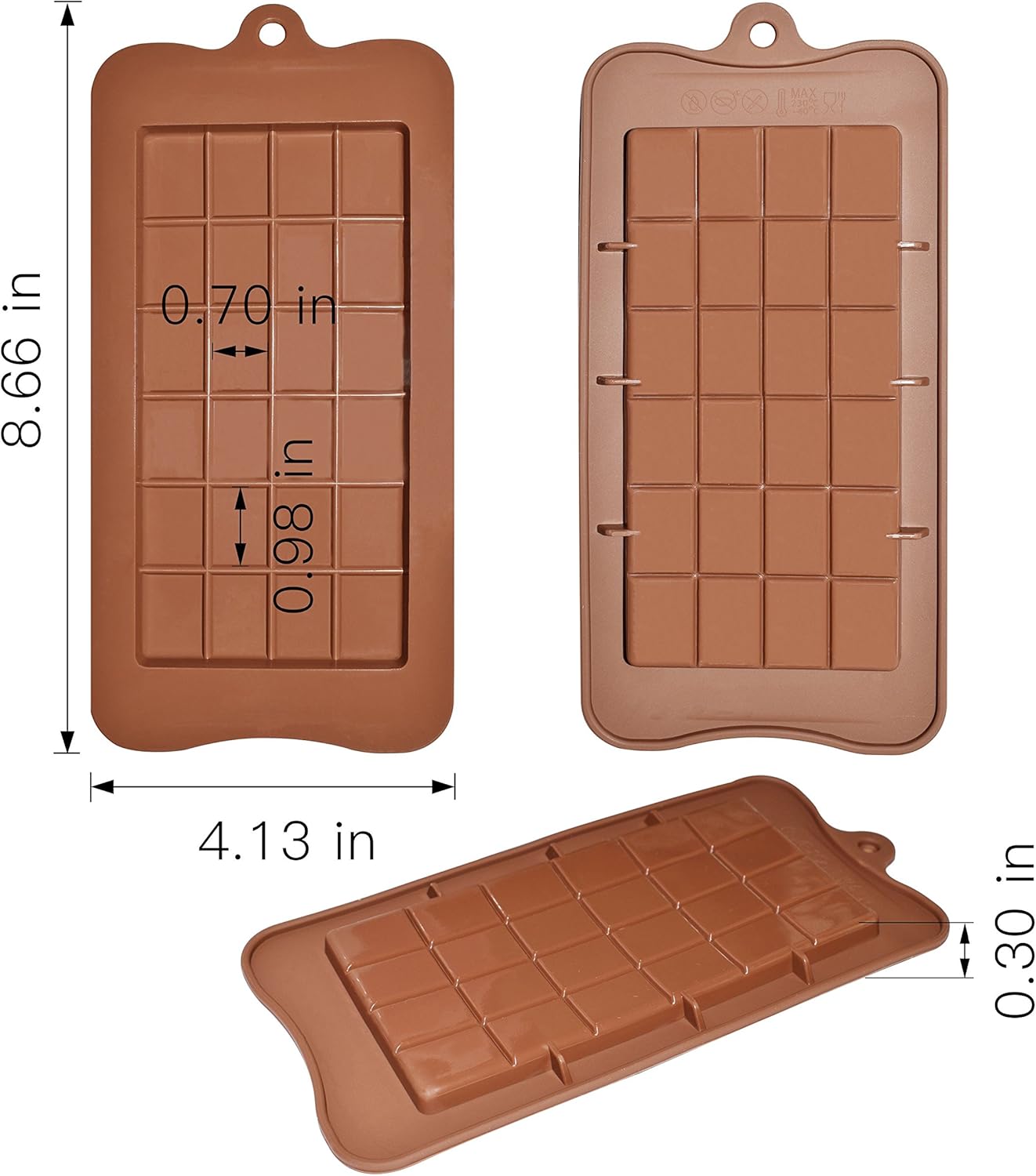 homEdge Break-Apart Chocolate Molds, Set of 4 Packs Food Grade Non-Stick Silicone Protein and Energy Bar Molds