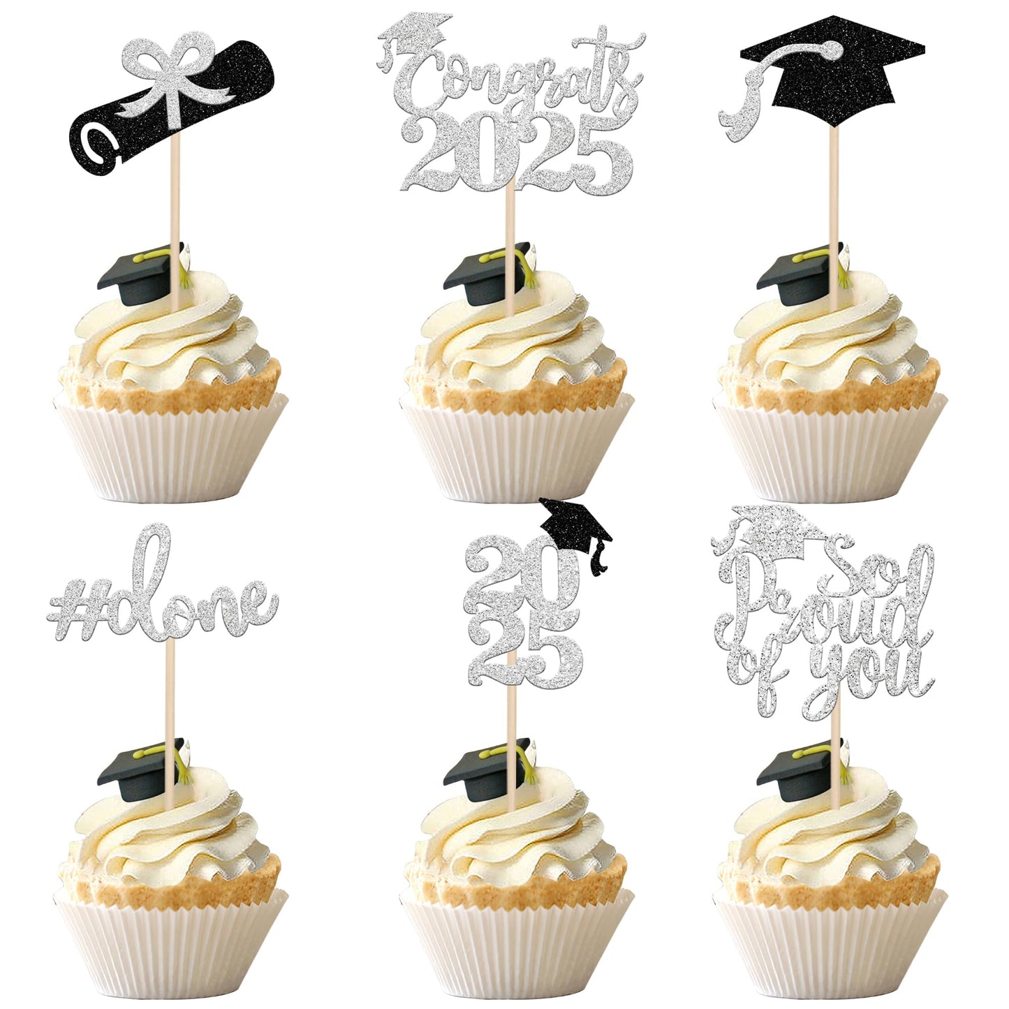 24 PCS 2025 Graduation Cupcake Toppers Glitter Diploma Congrats Grad Cap Cupcake Picks Class of 2025 Cake Decorations for 2025 Graduation Theme Party Supplies Pink