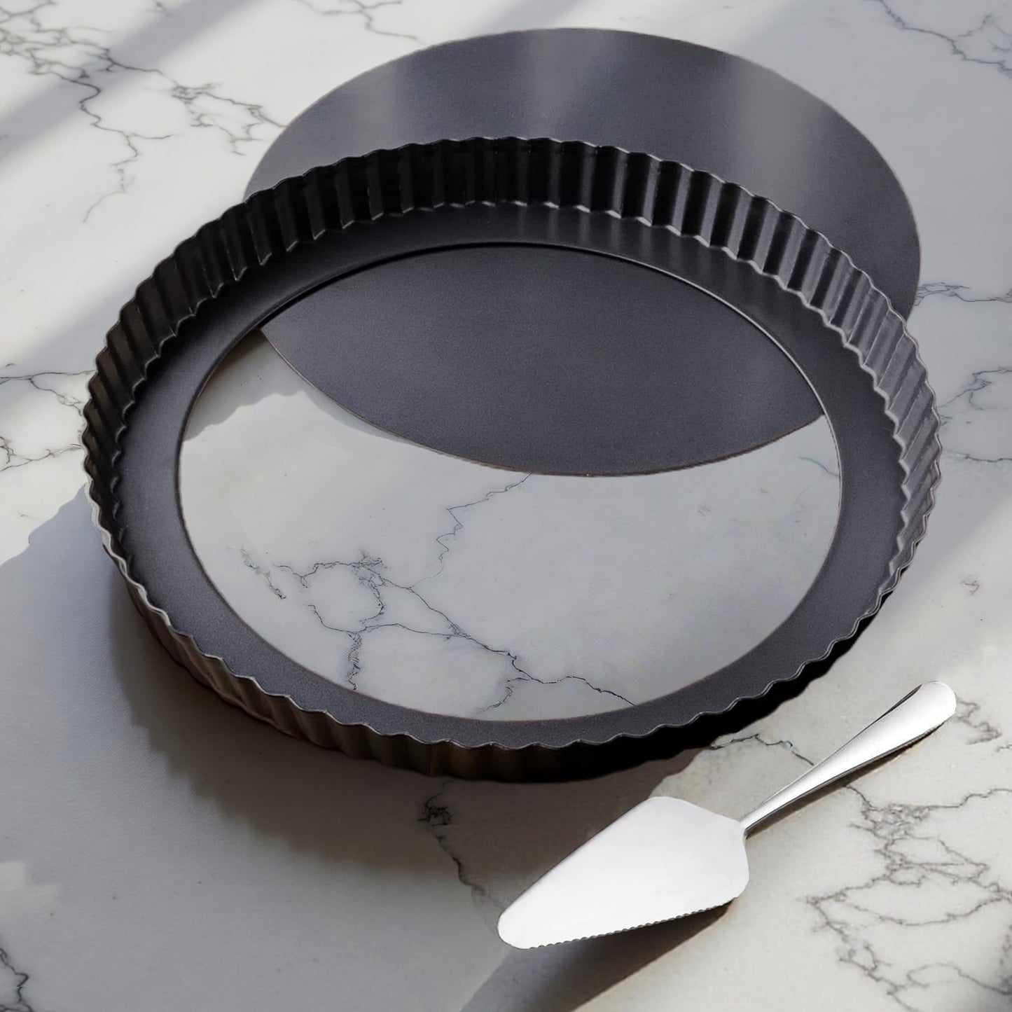 11 & 9 Inch Round Tart Pans with 2Pcs 4'' Mini Pans. Removable Bottom, Non-Stick Coating, Rugged Carbon Steel for Tart Quiche Pie Making. Gift for Christmas Thanksgiving Party Festival Family