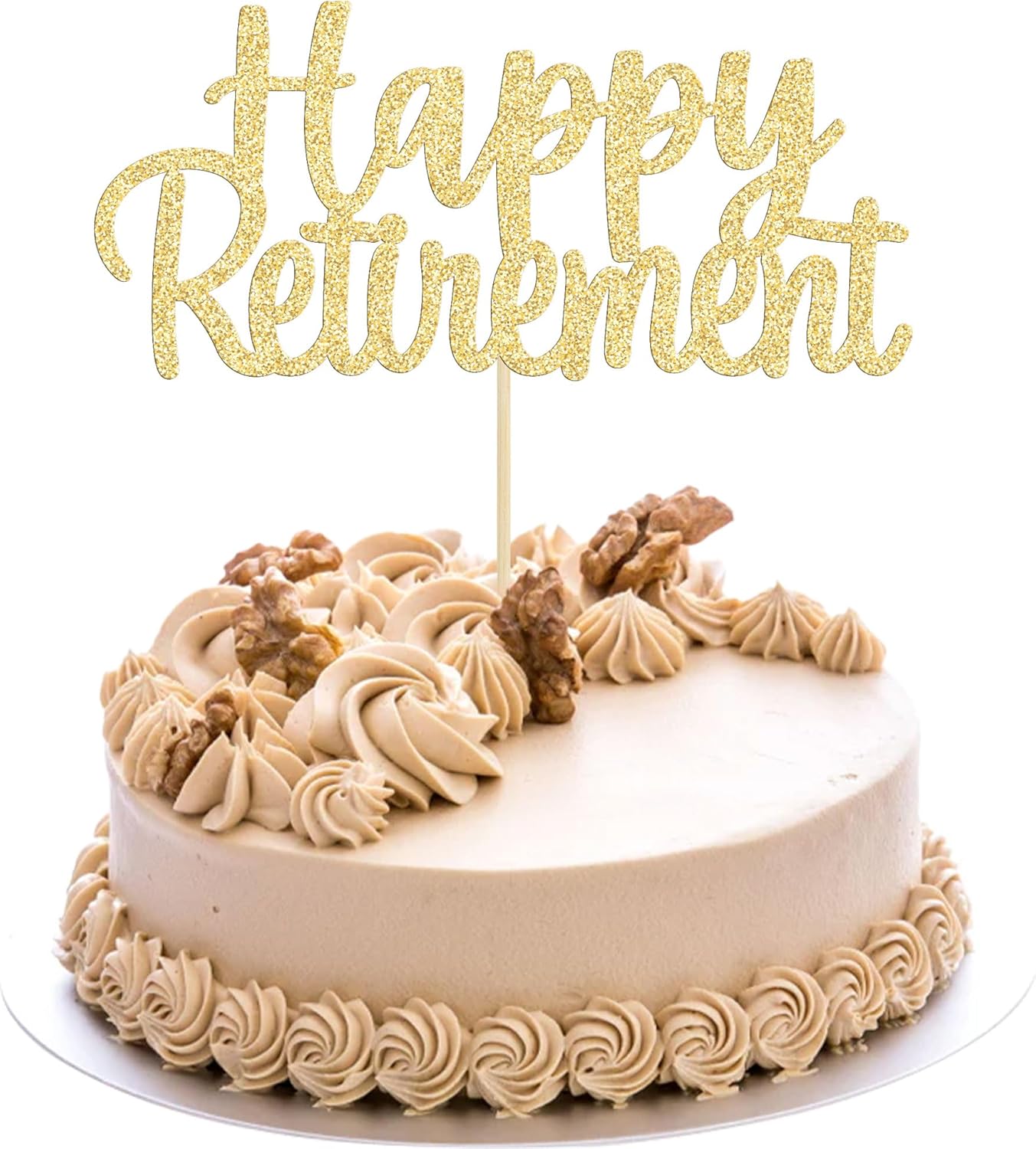 Gyufise Gold Glitter Happy Retirement Cake Topper Retirement Cake Decoration Picks for Retired Party Cake Decoration Party Supplies 1 Pack