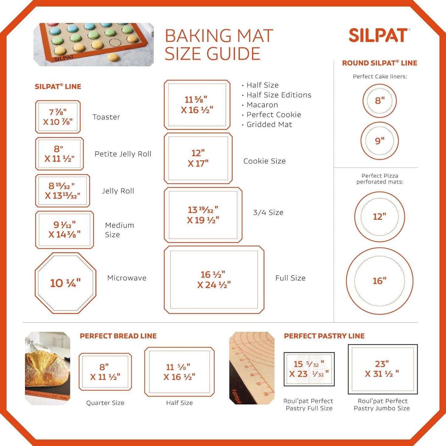 Silpat Premium Non-Stick Silicone Baking Mat, Half Sheet Size, 11-5/8 x 16-1/2, Orange