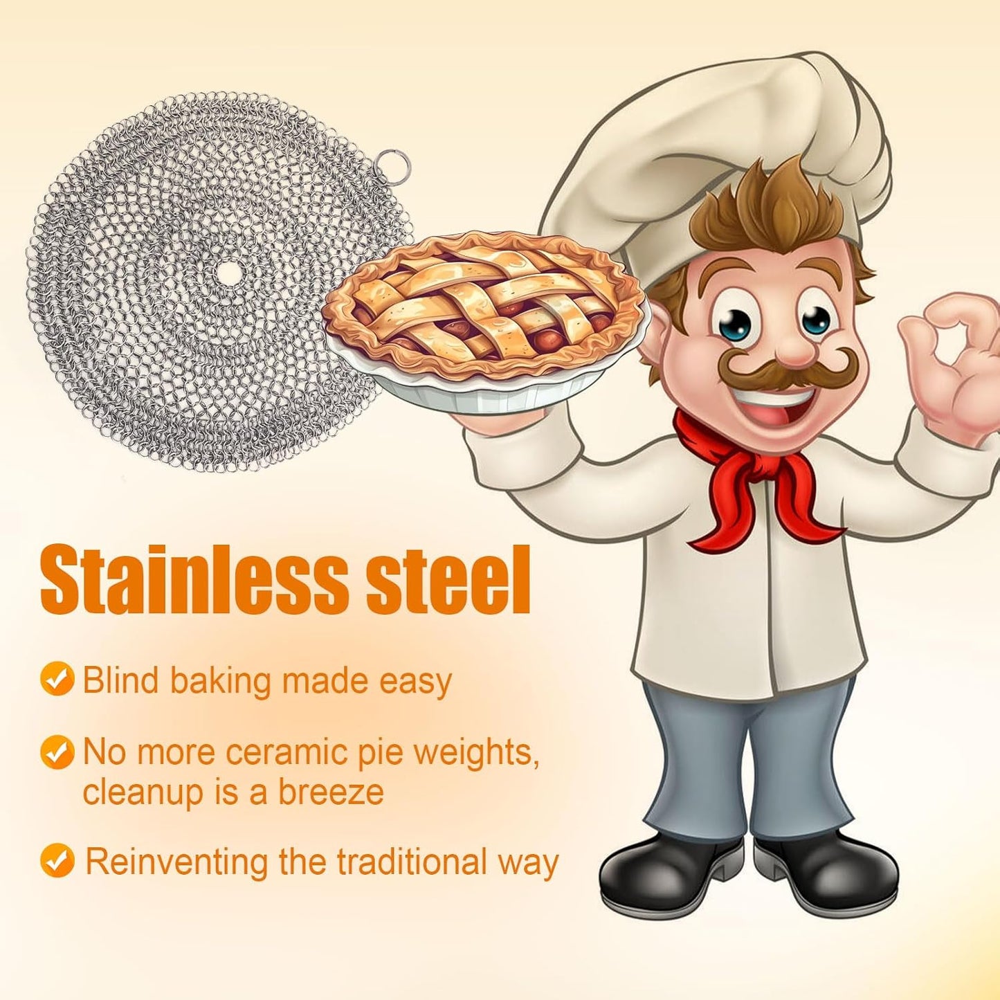 Baking Pie Crust Weights Chain, Stainless Steel Pie Weight Chain Ceramic Pie Weights Alternatives Baking Pie Weights Armor Shield for Baking Crust Kitchen Accessories for 7-10in Pies