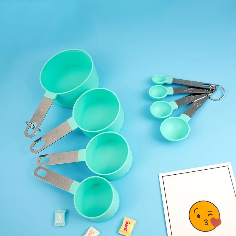 8pcs Baking Tools Kitchen Measuring Spoon Set Stainless Steel Handle Measuring Cup With Scale Measuring Spoon Kitchen Gadgets - Walfos® Kitchenware