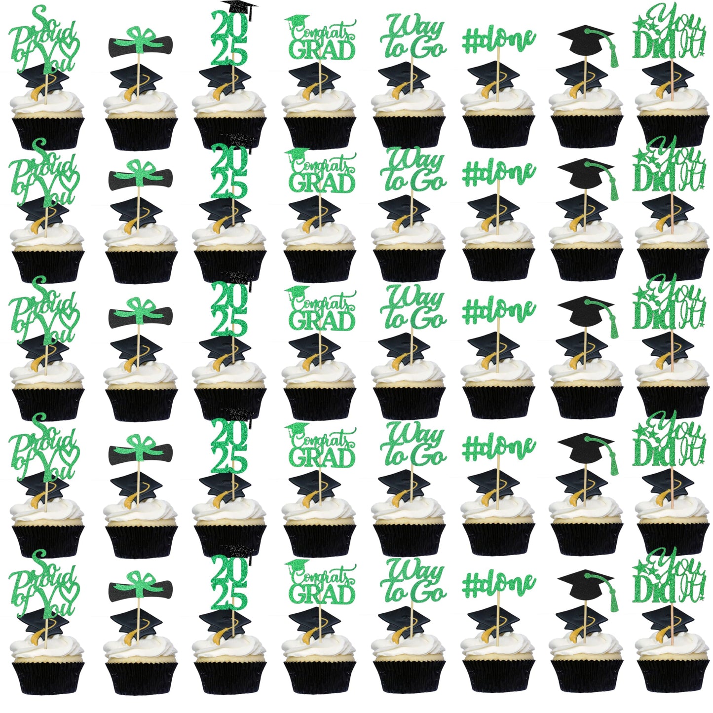 Graduation Decorations 2025 Blue, Graduation Cupcake Toppers 2025 Blue Black, Glitter Class of 2025 Cupcake Toppers Supplies, Class of 2025 Congrats Grad Cap Diploma Cupcake Picks - 40Pcs