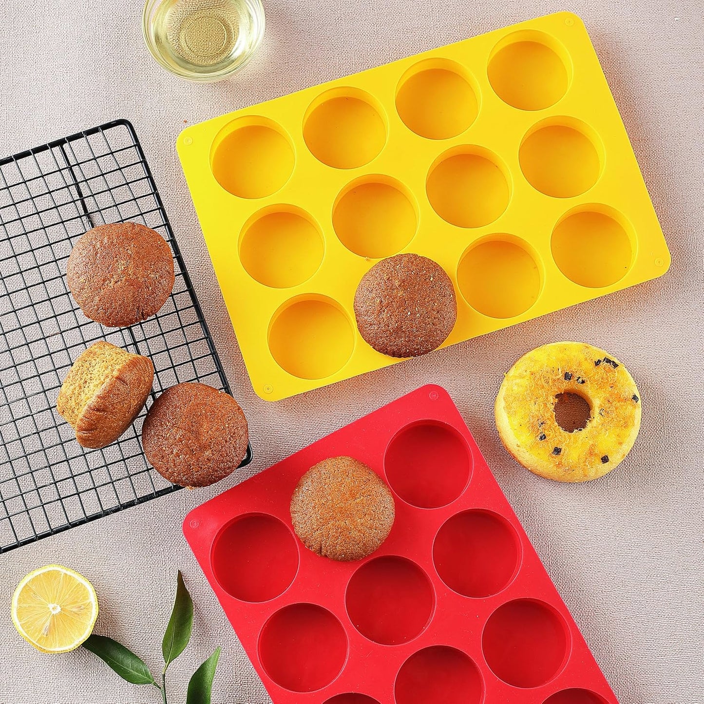 2PCS Silicone Cookie Chocolate Molds, Vituer 12-Cavity Round Silicone Baking Mold for Oreo, Candy, Chocolate, Cookie, Mini Cake and Jelly, Dishwasher Safe (Red+ Orange)