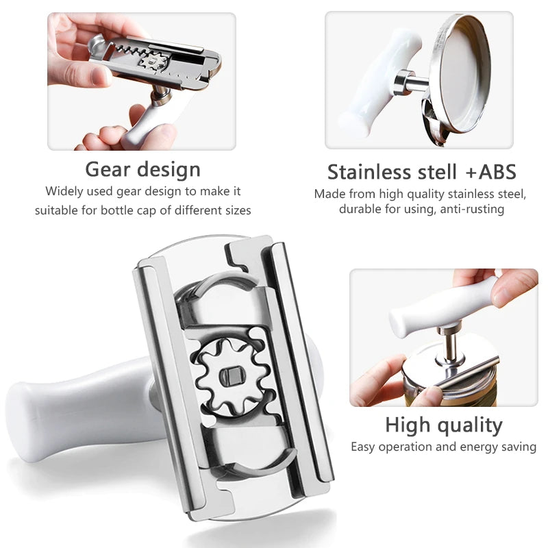 Adjustable Multi-Function Bottle Cap Opener Stainless Steel Lids Off Jar Opener Labor-Saving Screw Can Opener For Kitchen Gadget - Walfos® Kitchenware